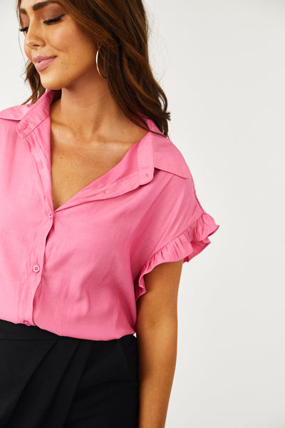 Watermelon Button Down Ruffle Sleeve Woven Top