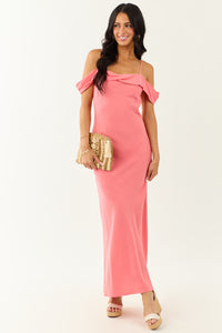 Watermelon Cold Shoulder Overlay Maxi Dress