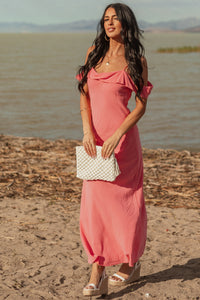 Watermelon Cold Shoulder Overlay Maxi Dress