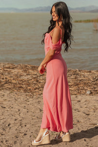 Watermelon Cold Shoulder Overlay Maxi Dress