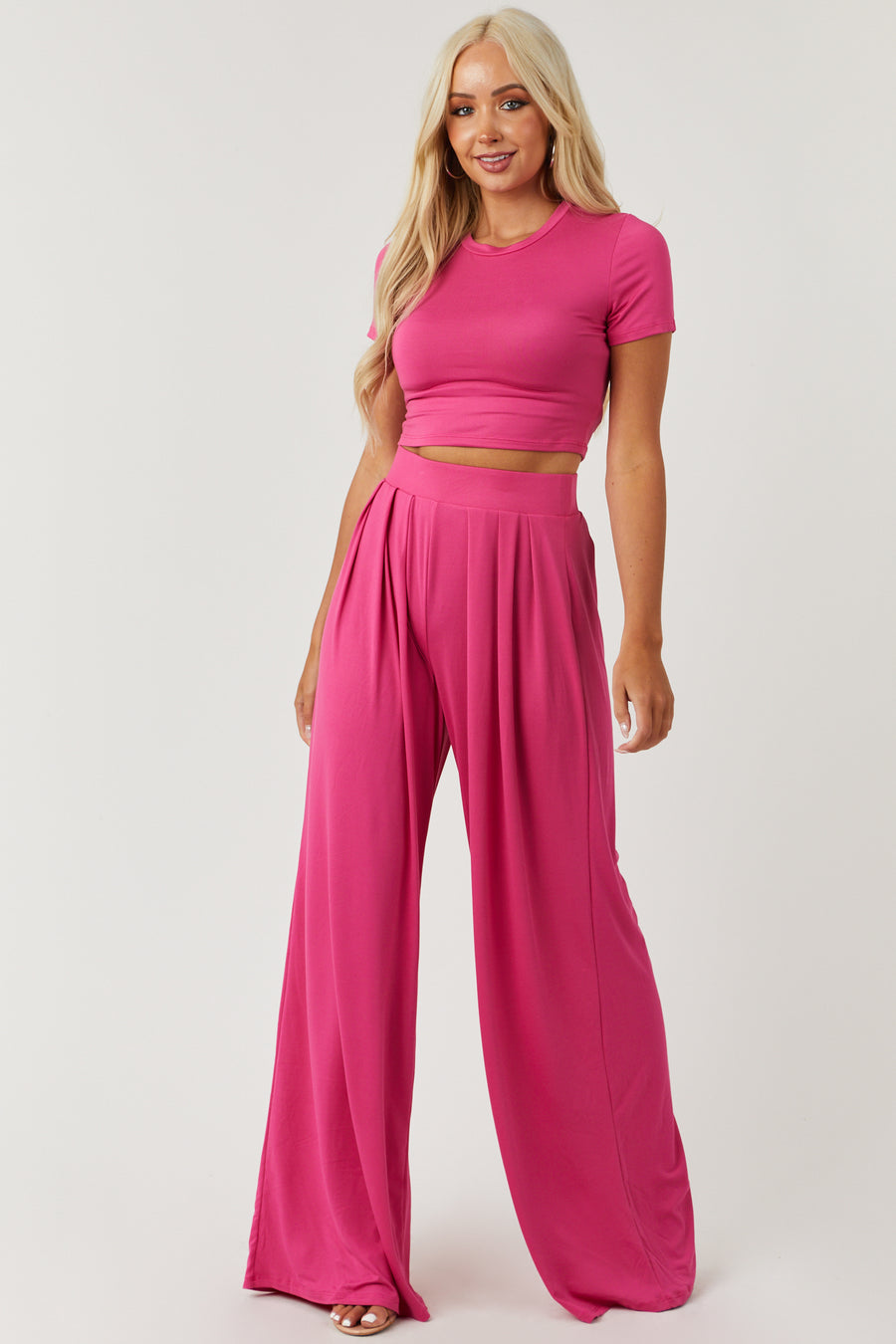 Watermelon Cropped Top and Palazzo Pants Set