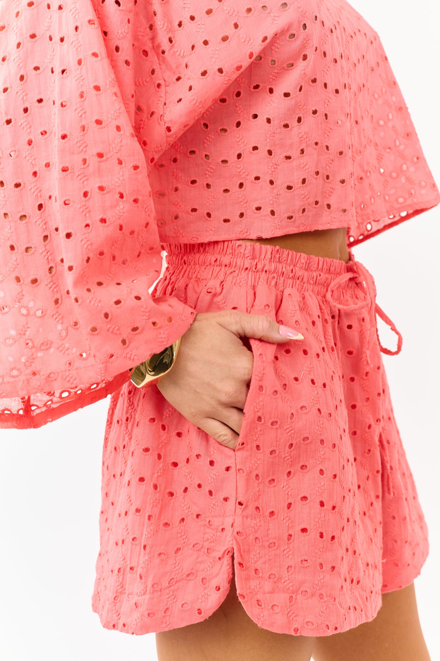 Watermelon Eyelet Cotton Boxy Top and Shorts Set