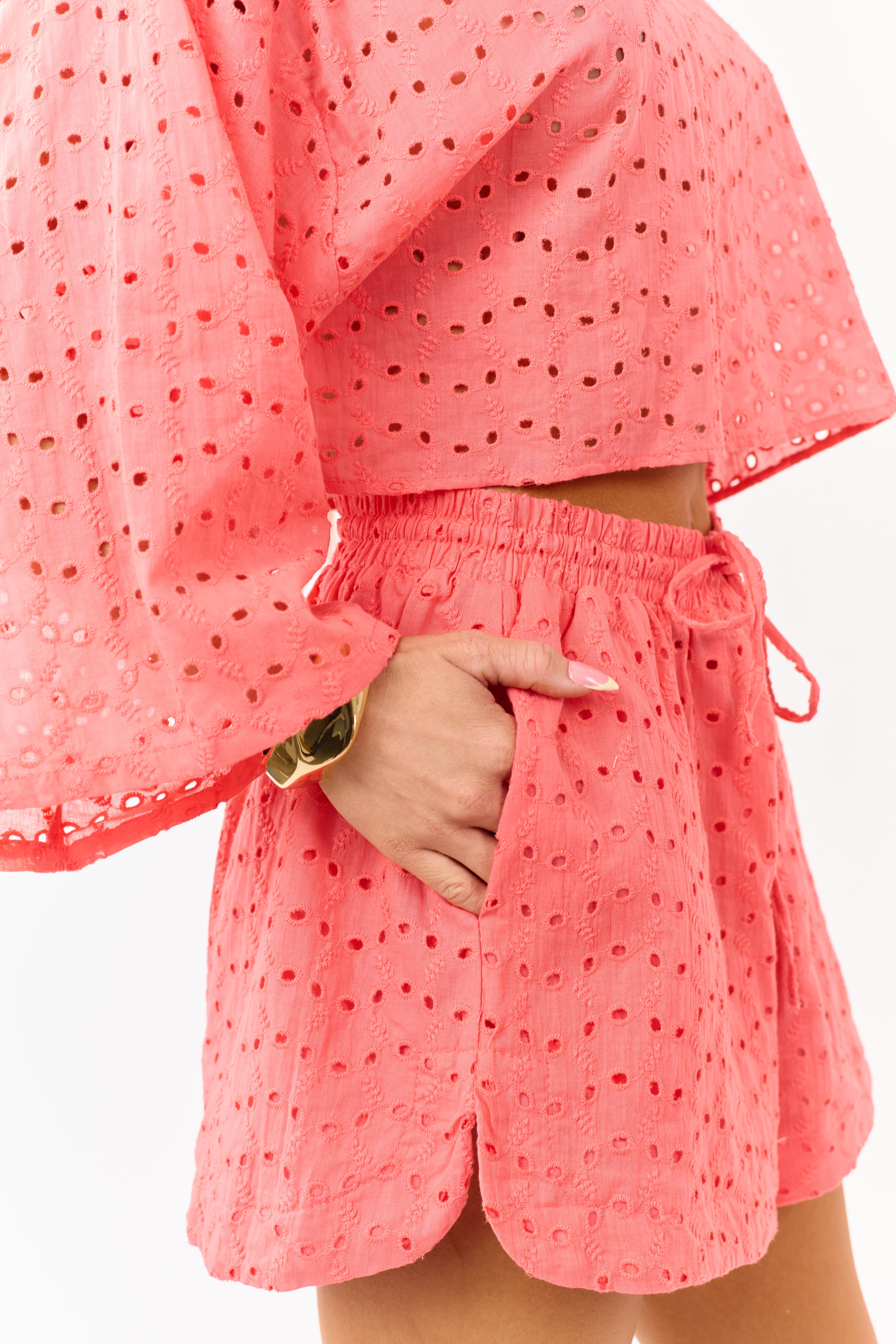 Watermelon Eyelet Cotton Boxy Top and Shorts Set