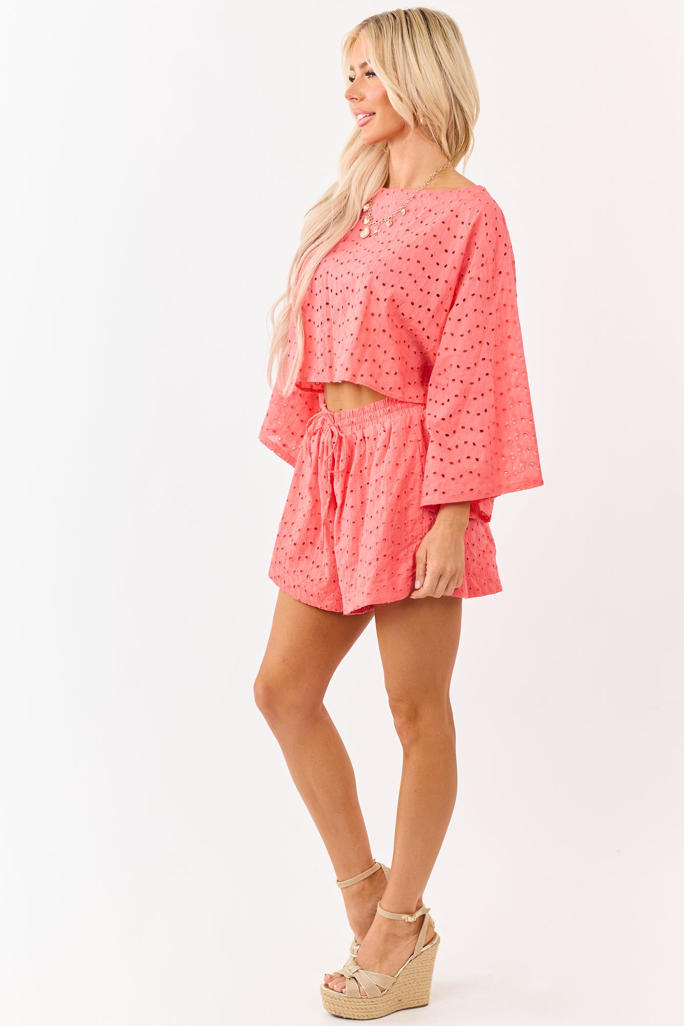 Watermelon Eyelet Cotton Boxy Top and Shorts Set