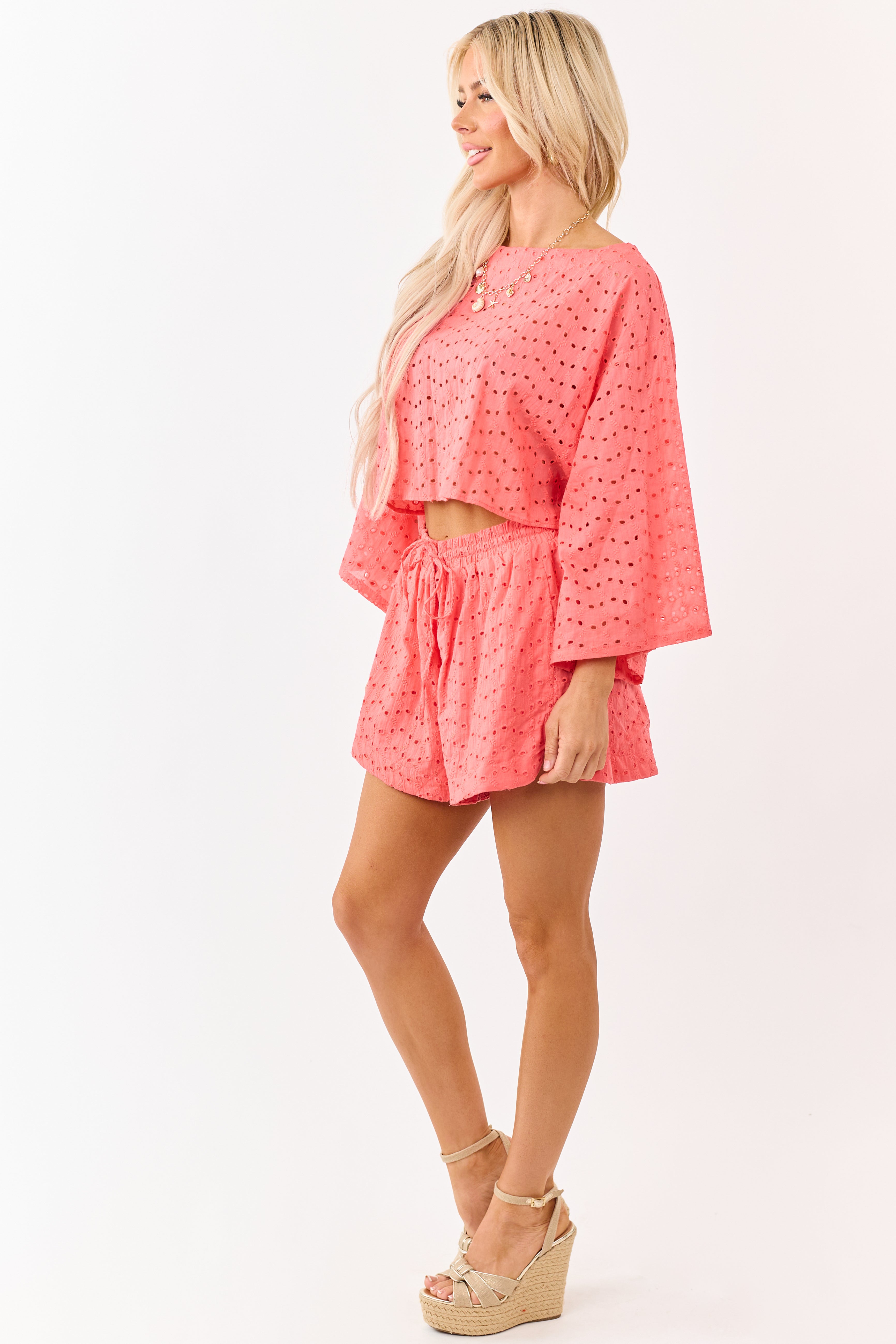 Watermelon Eyelet Cotton Boxy Top and Shorts Set