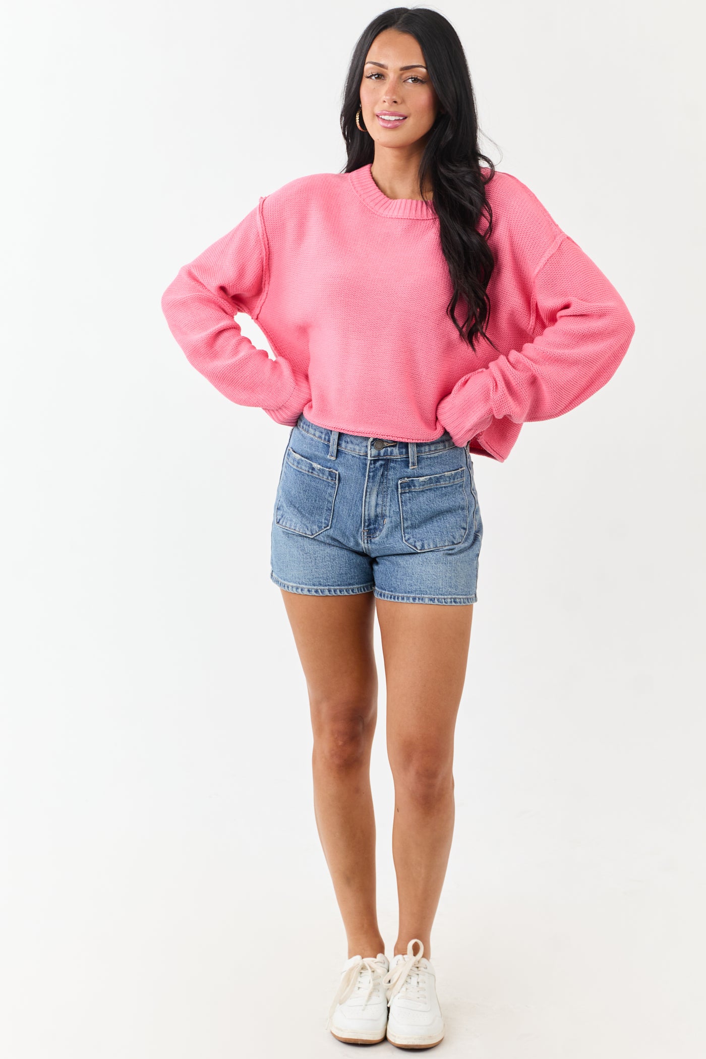 Watermelon Long Sleeve Relaxed Knit Sweater