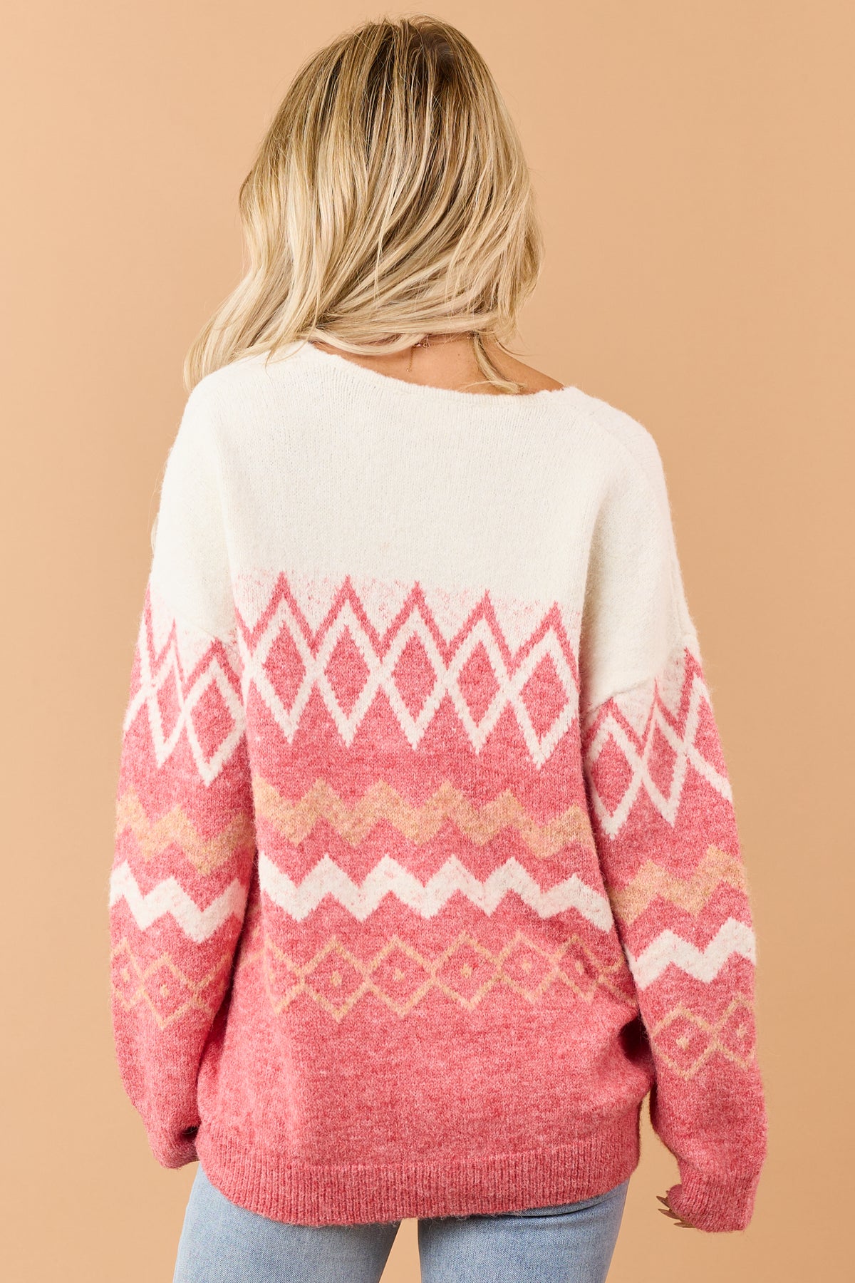 Watermelon Pink Geometric Button Down Cardigan