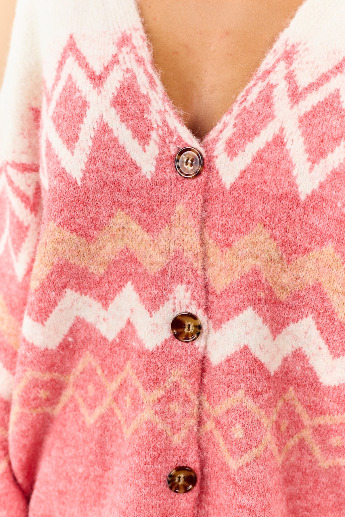 Watermelon Pink Geometric Button Down Cardigan