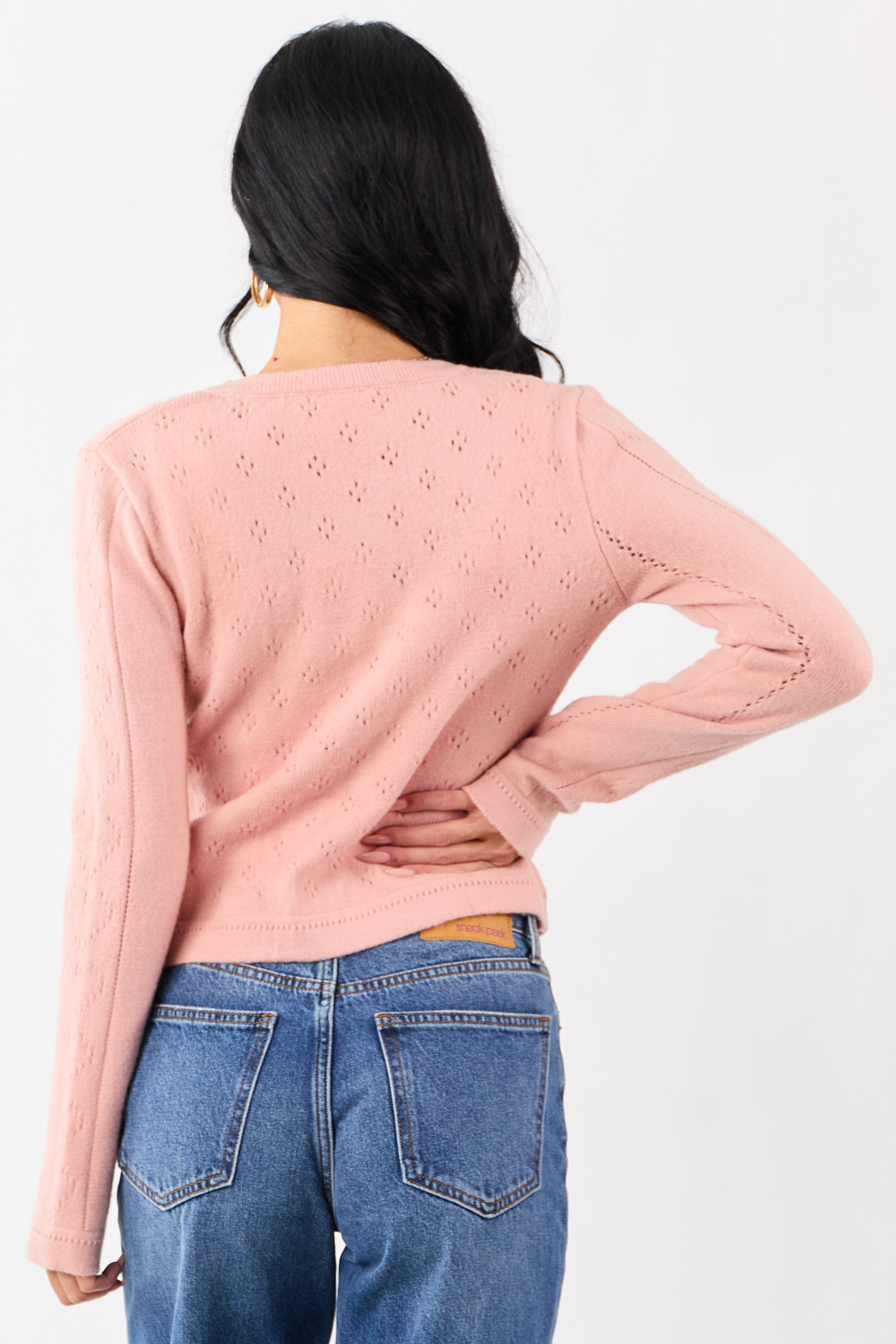 Watermelon Pointelle Button Down Long Sleeve Cardigan