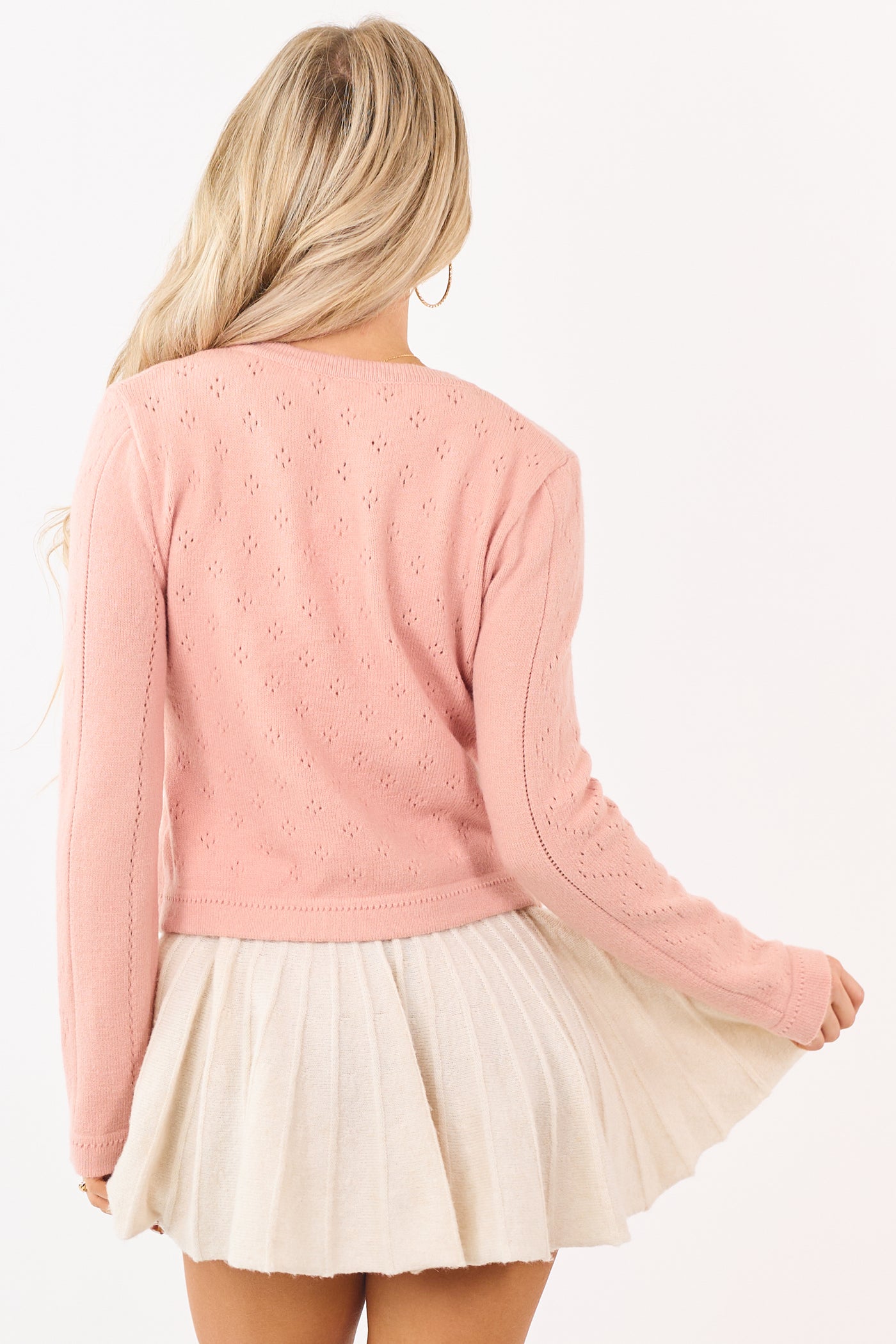 Watermelon Pointelle Button Down Long Sleeve Cardigan