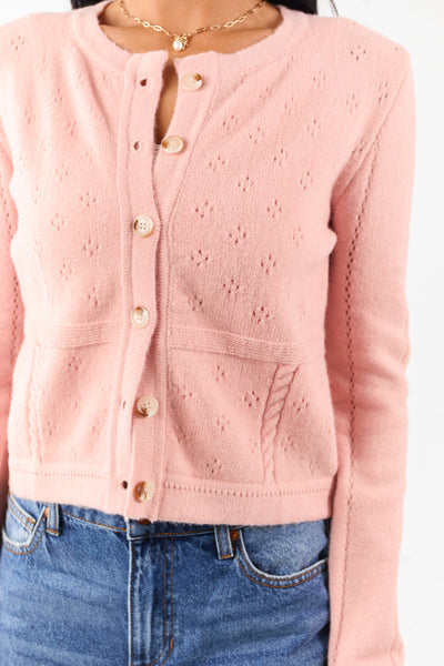 Watermelon Pointelle Button Down Long Sleeve Cardigan