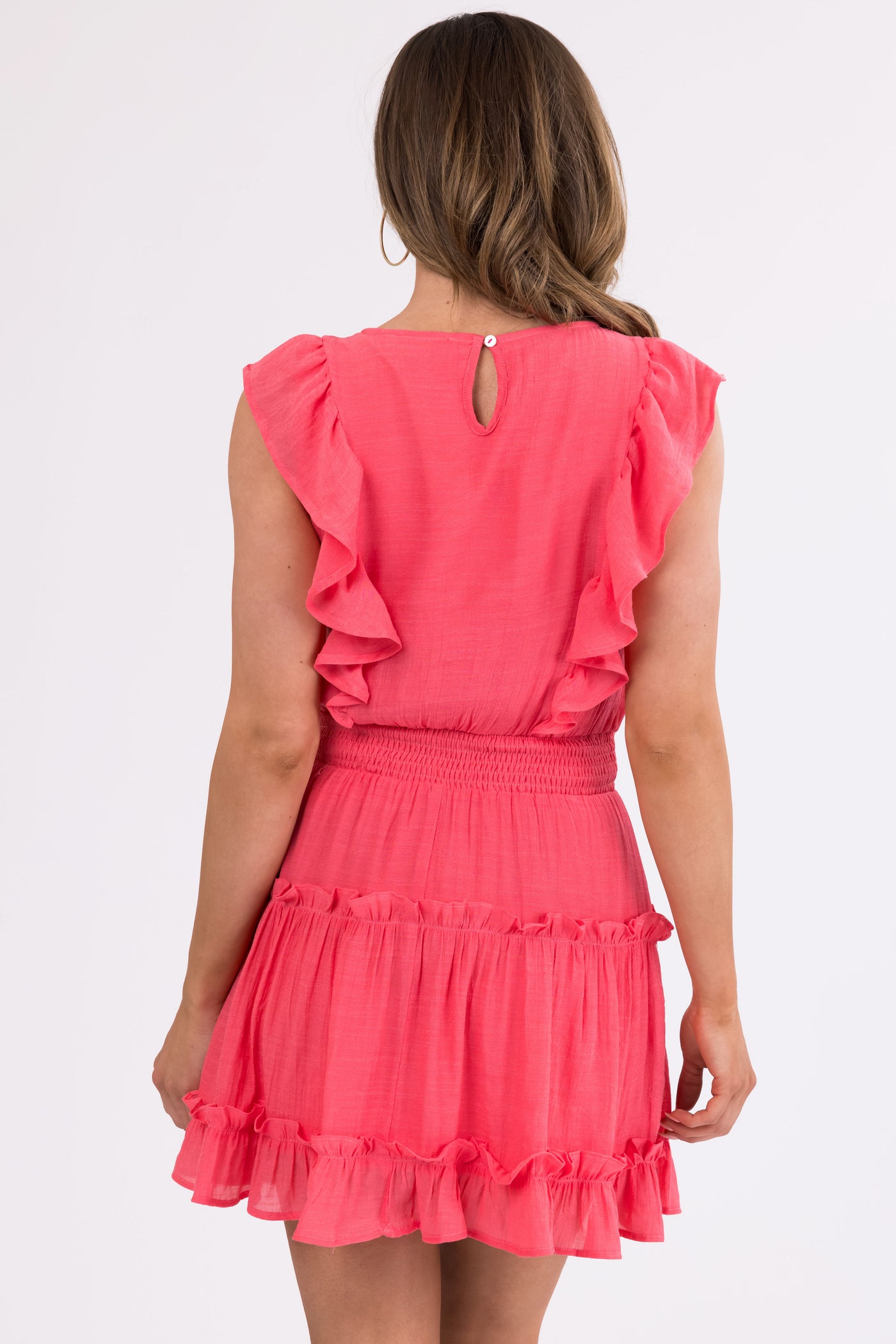 Watermelon Ruffled Tiered Mini Dress