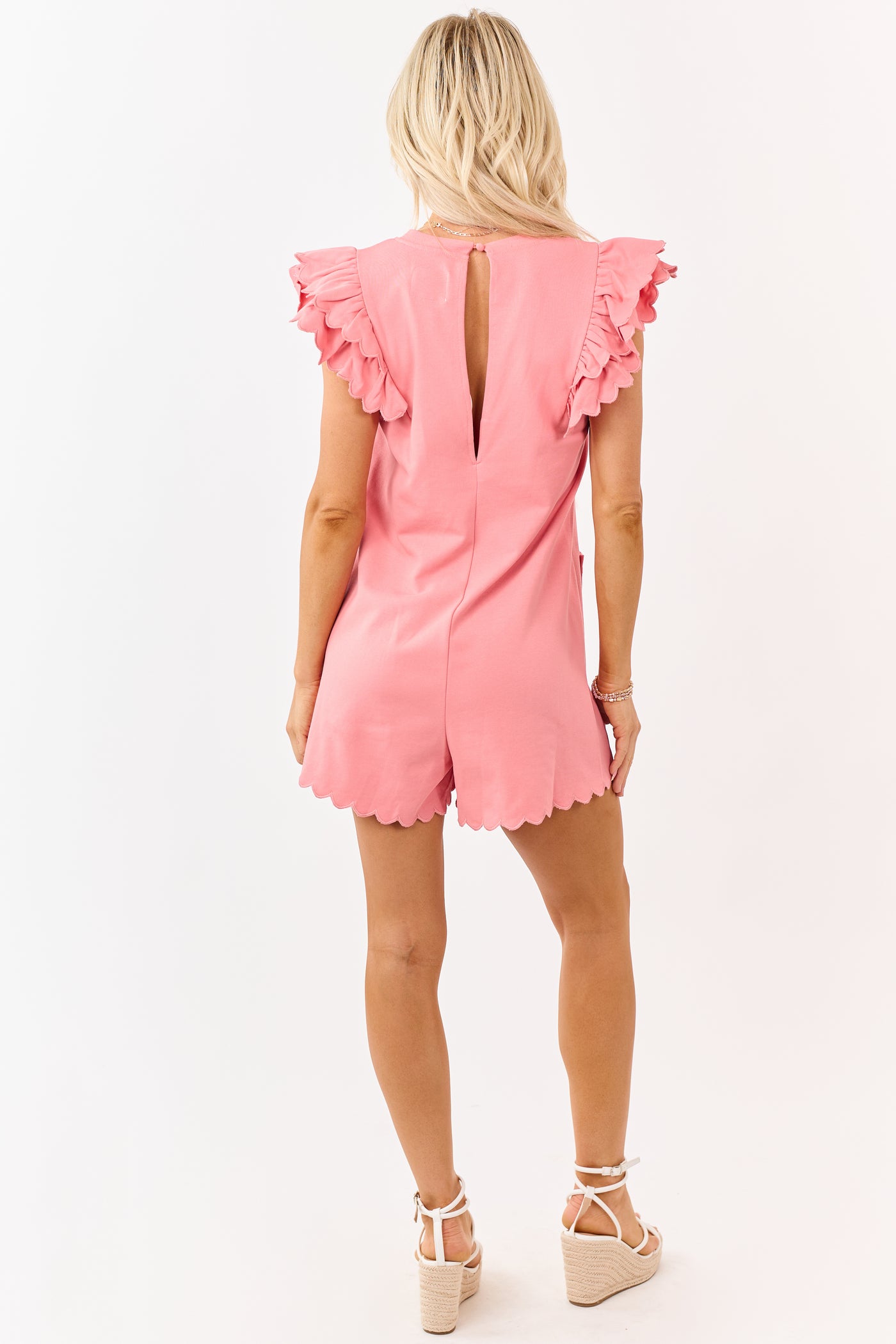 Watermelon Scalloped Trim Ruffle Sleeve Romper