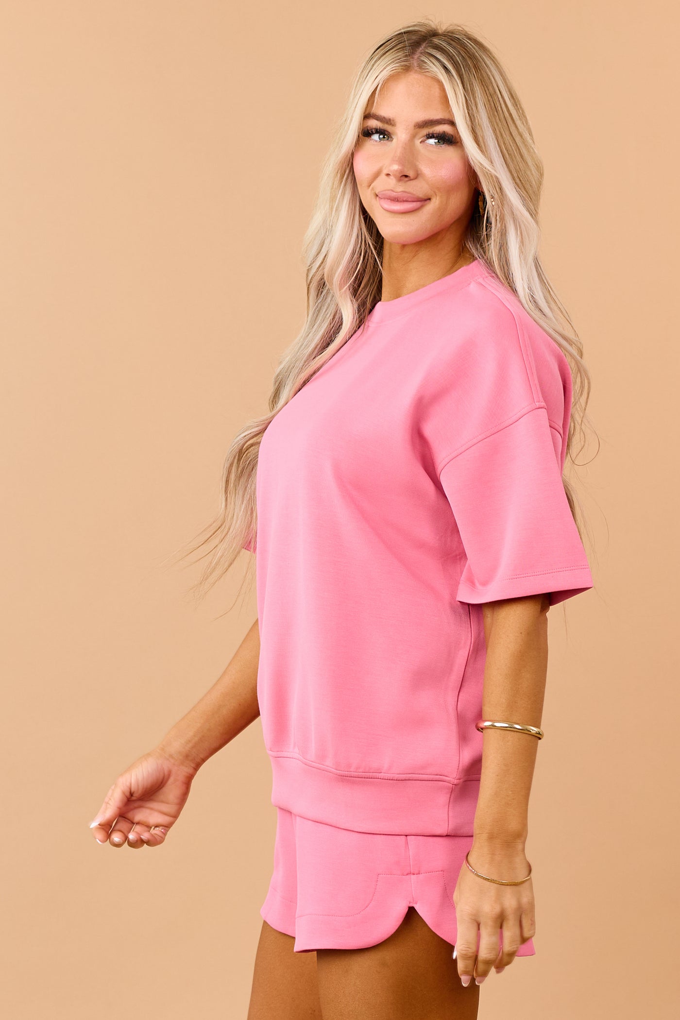 Watermelon Scuba Knit Relaxed Short Sleeve Top