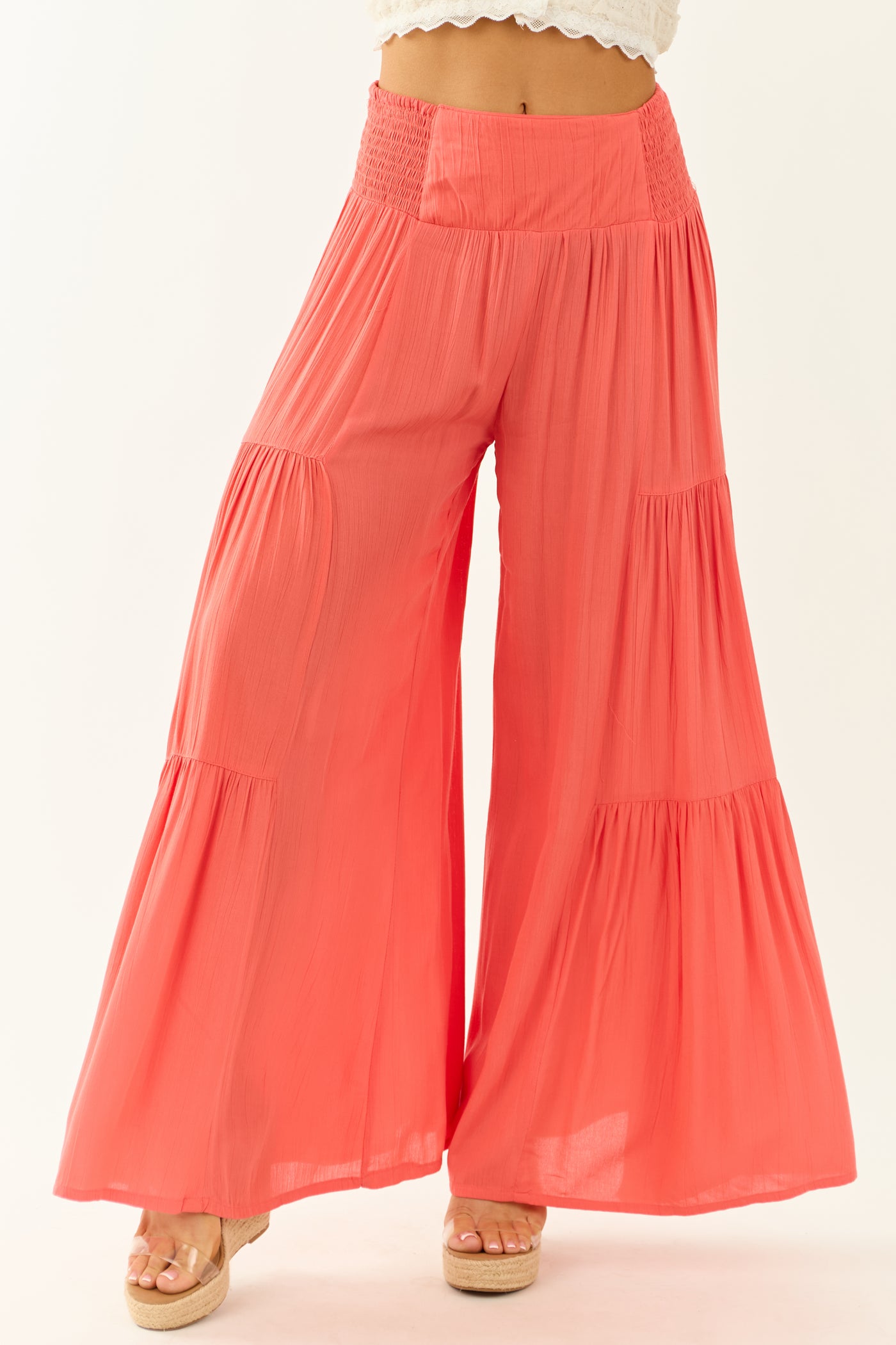 Watermelon Smocked Tiered Super Wide Leg Pants