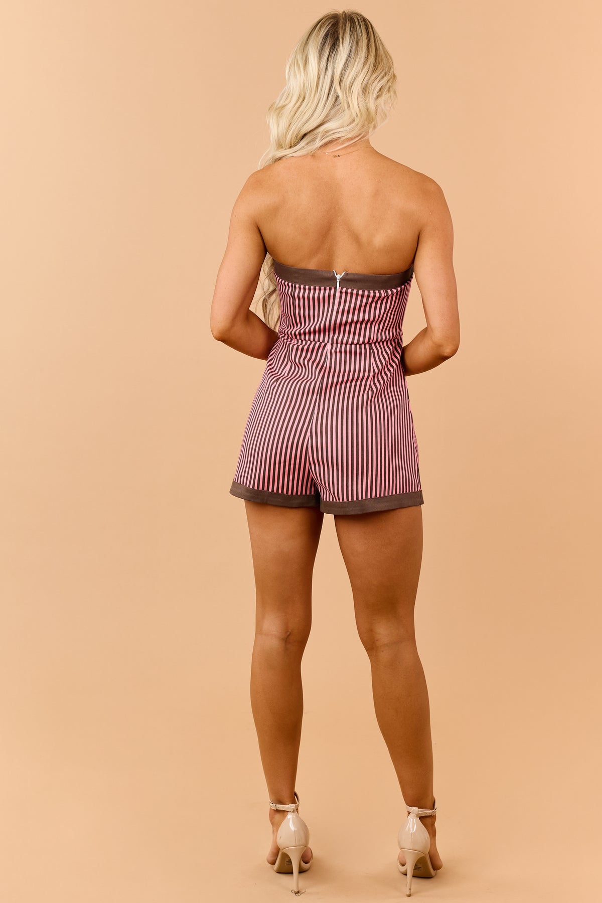 Watermelon Striped Denim Wrap Around Romper