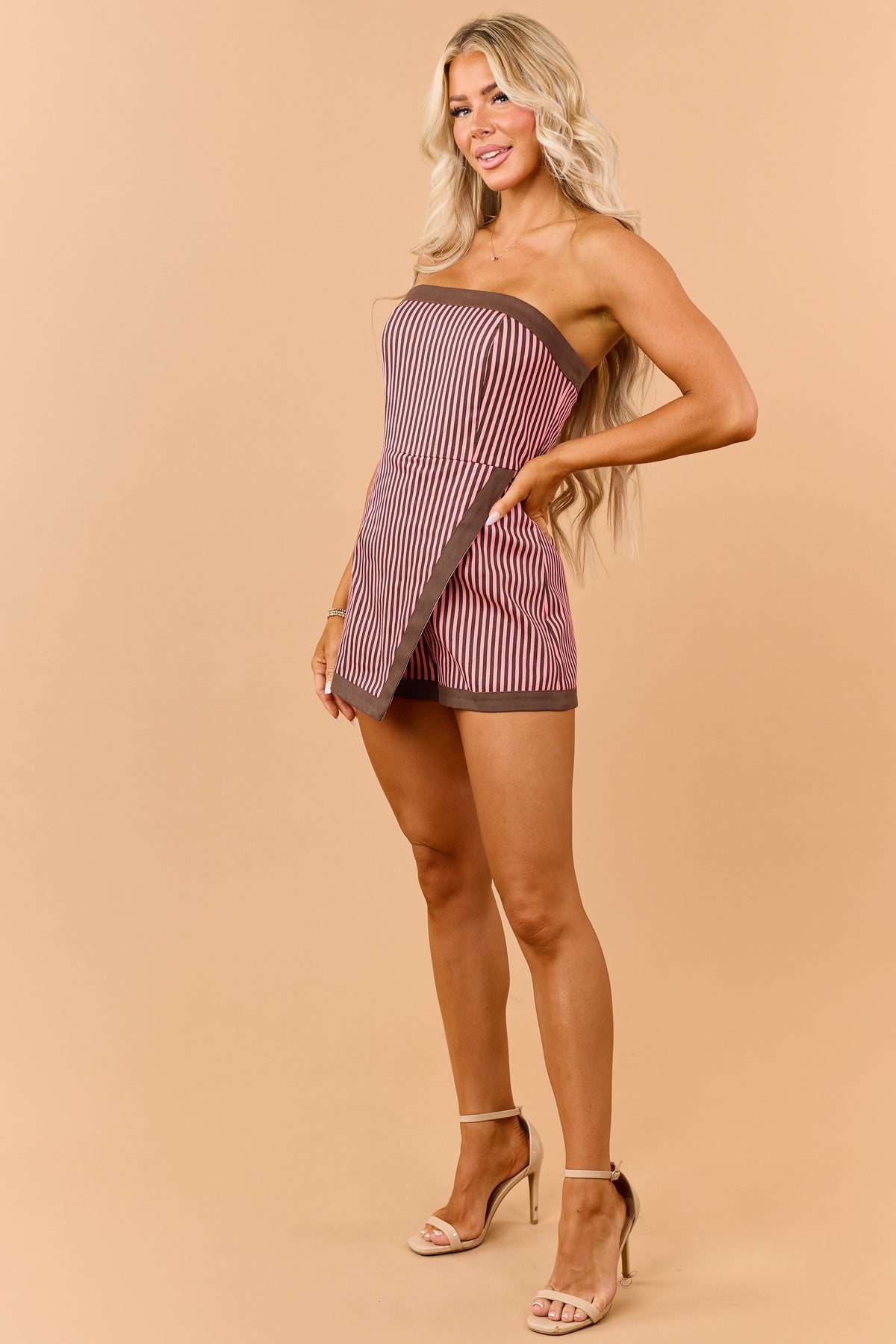 Watermelon Striped Denim Wrap Around Romper