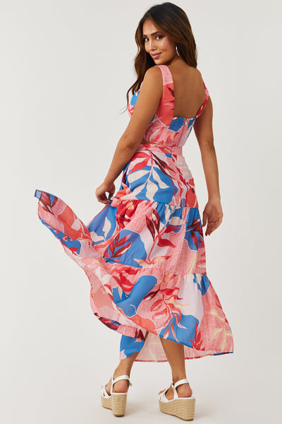 Watermelon Tropical Print Tiered Midi Skirt