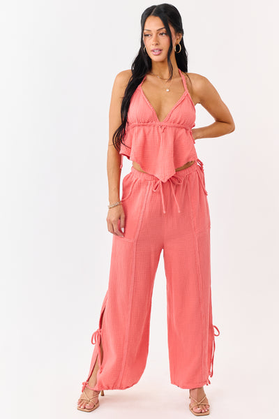 Watermelon V Neck Cotton Gauze Halter Top