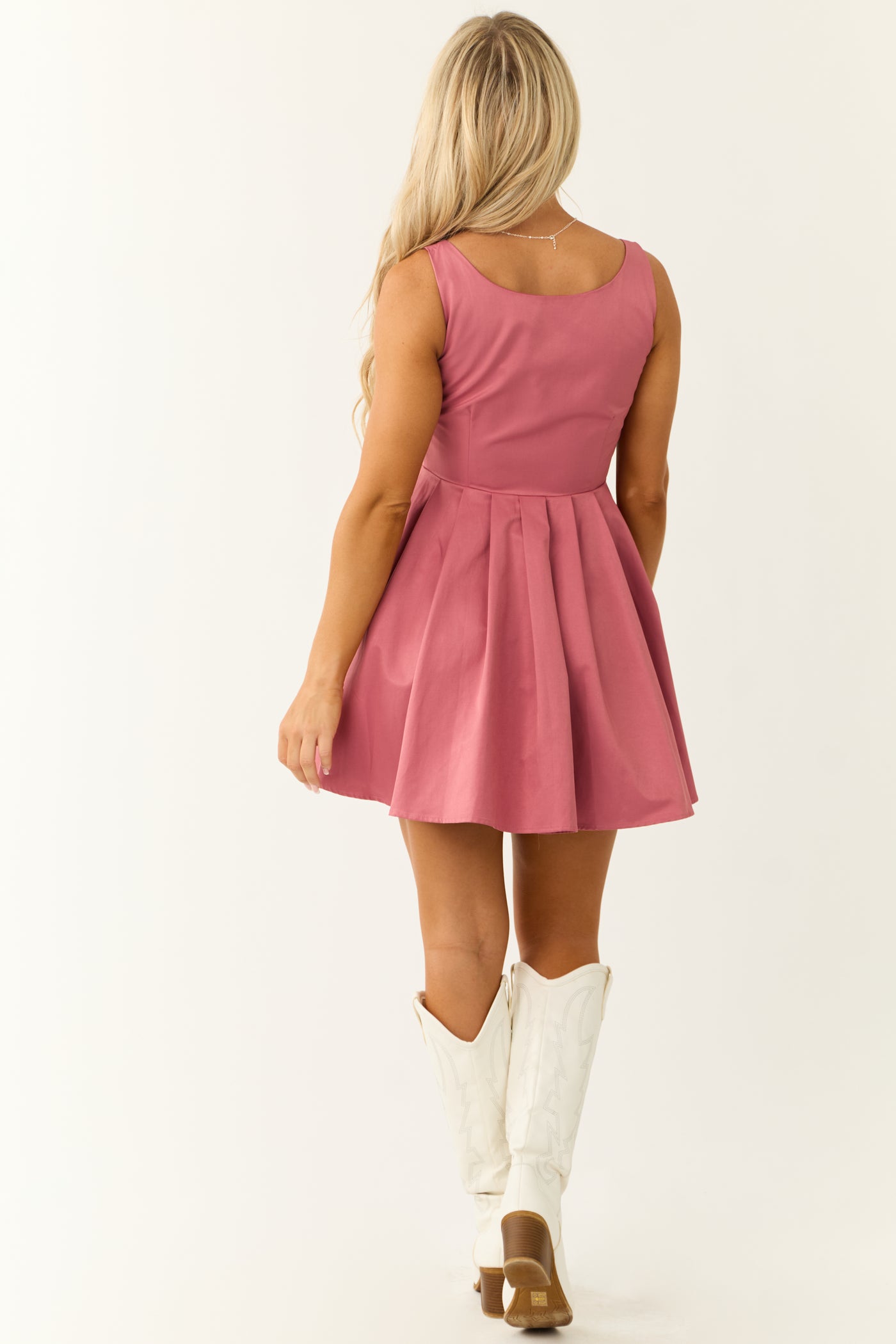 Watermelon Zip Up Sleeveless Pleated Mini Dress Watermelon Zip Up Sleeveless Pleated Mini Dress