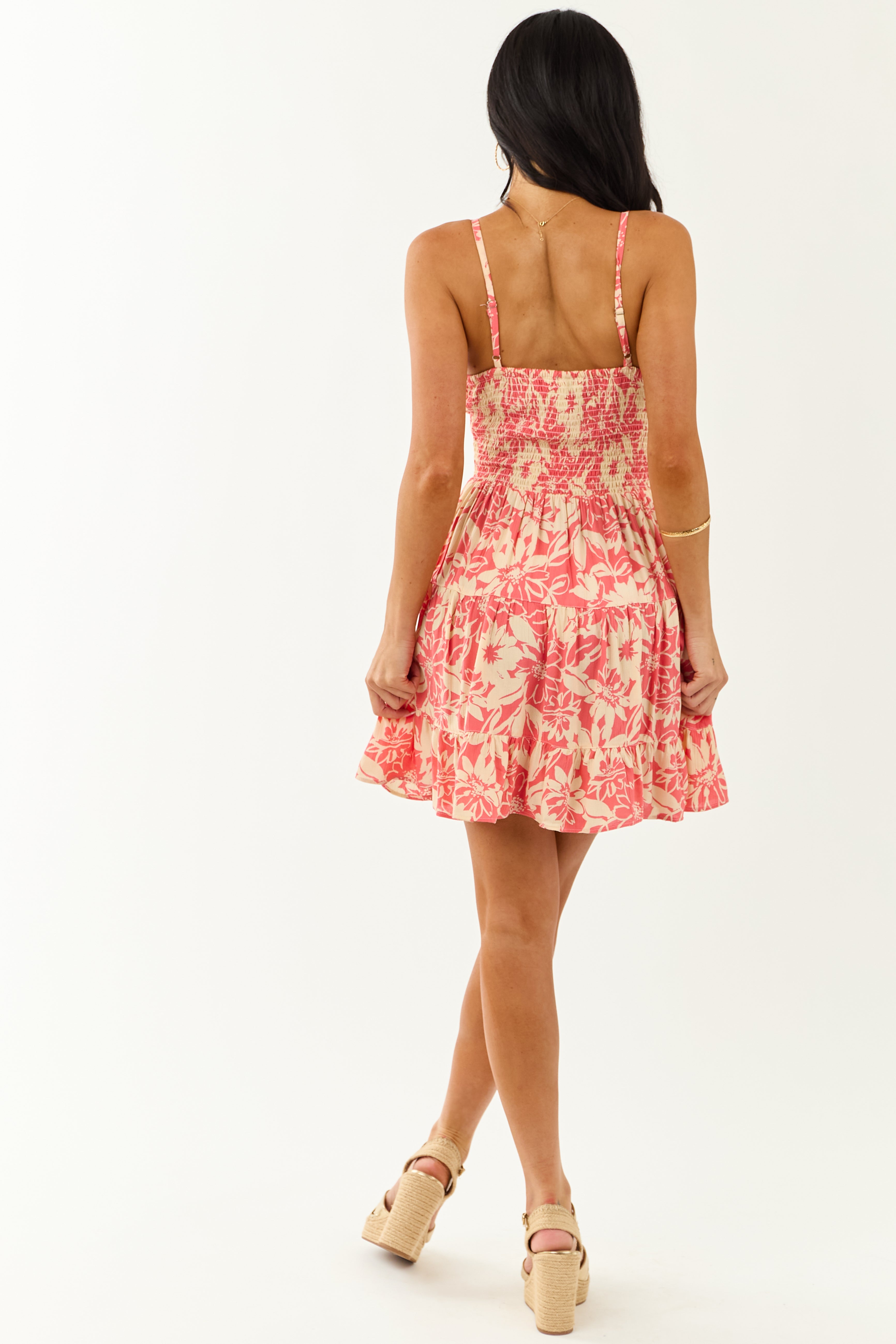 Watermelon and Cream Floral Print Mini Dress