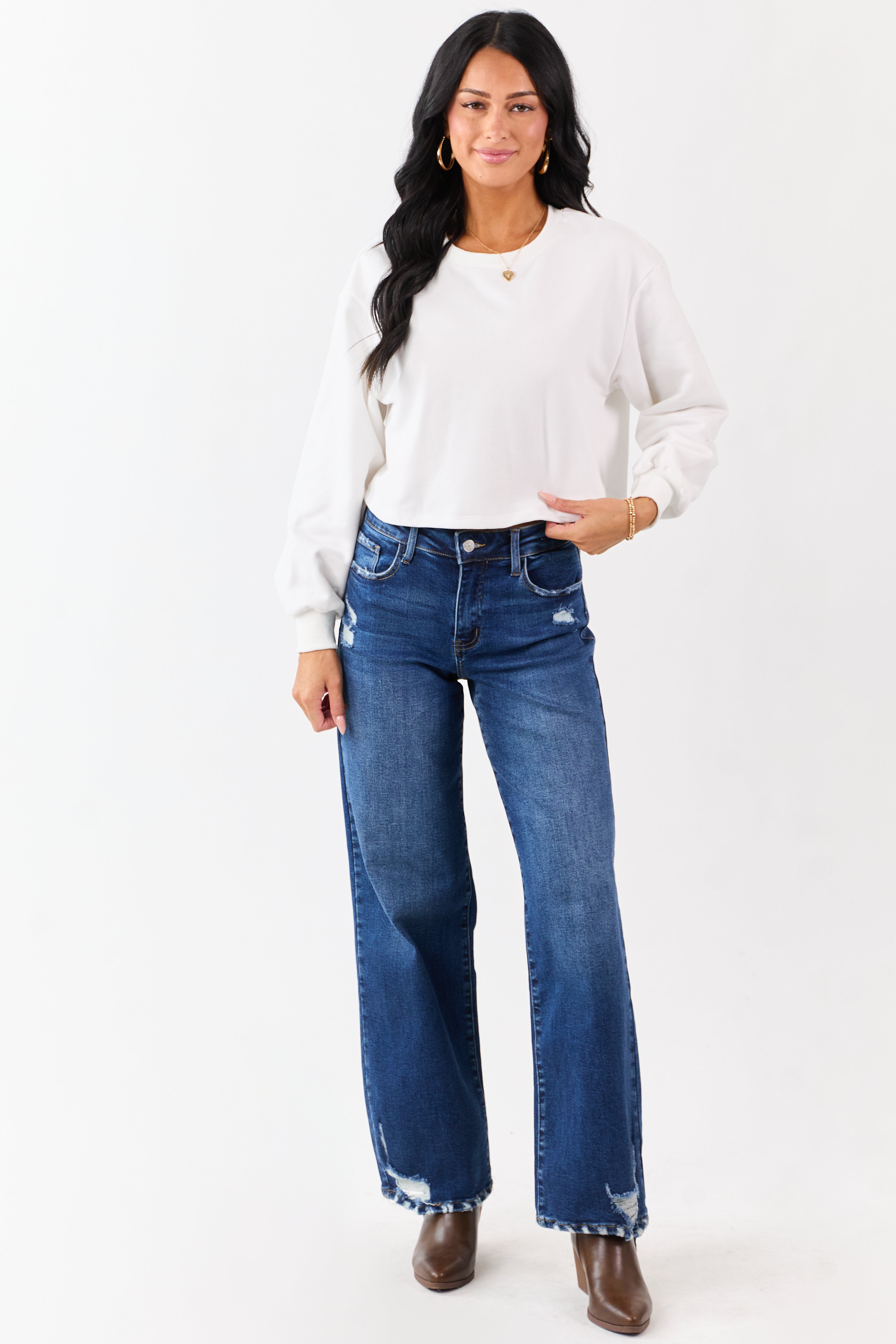 White Back Slit Lace Bow Boxy Sweatshirt Top