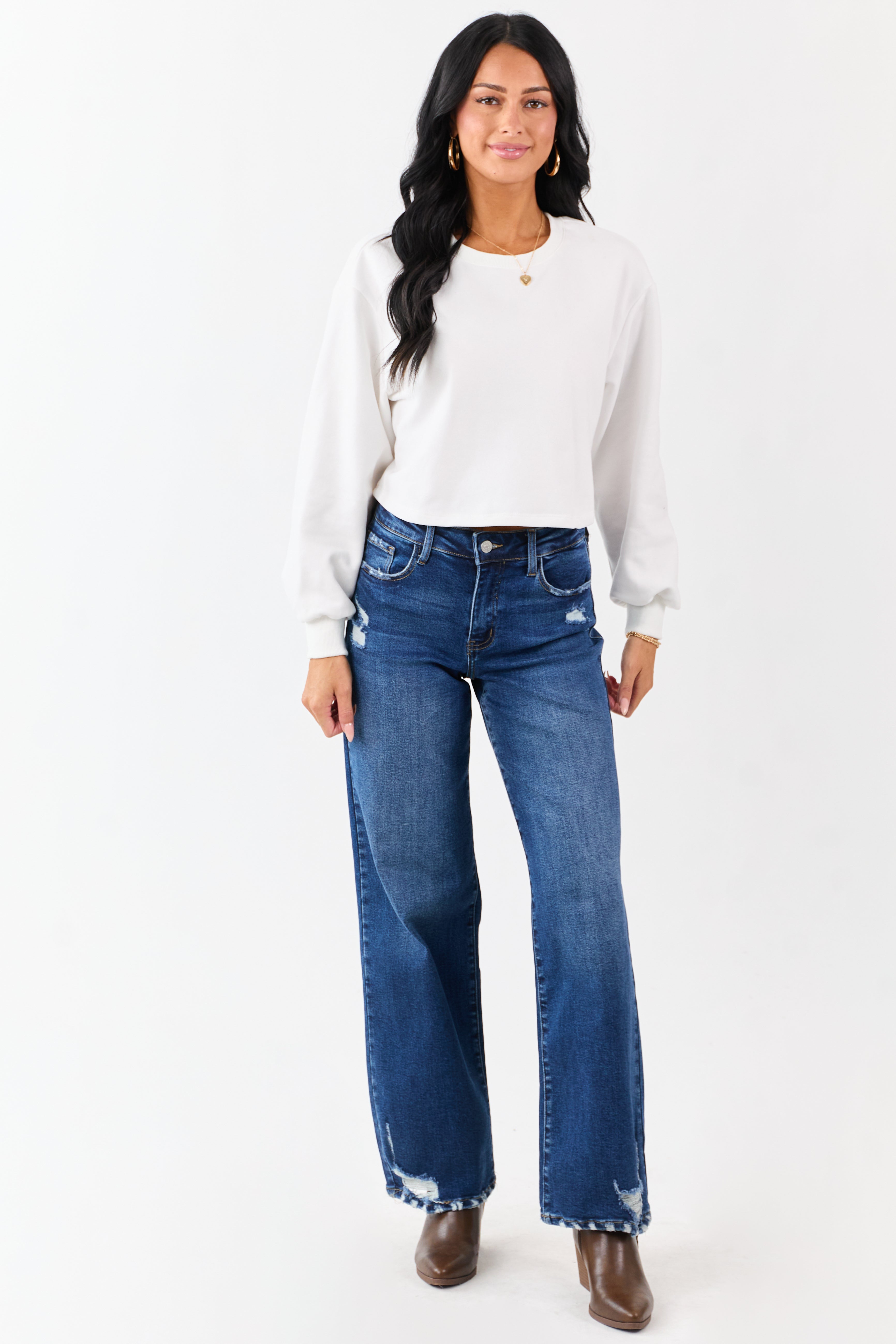 White Back Slit Lace Bow Boxy Sweatshirt Top