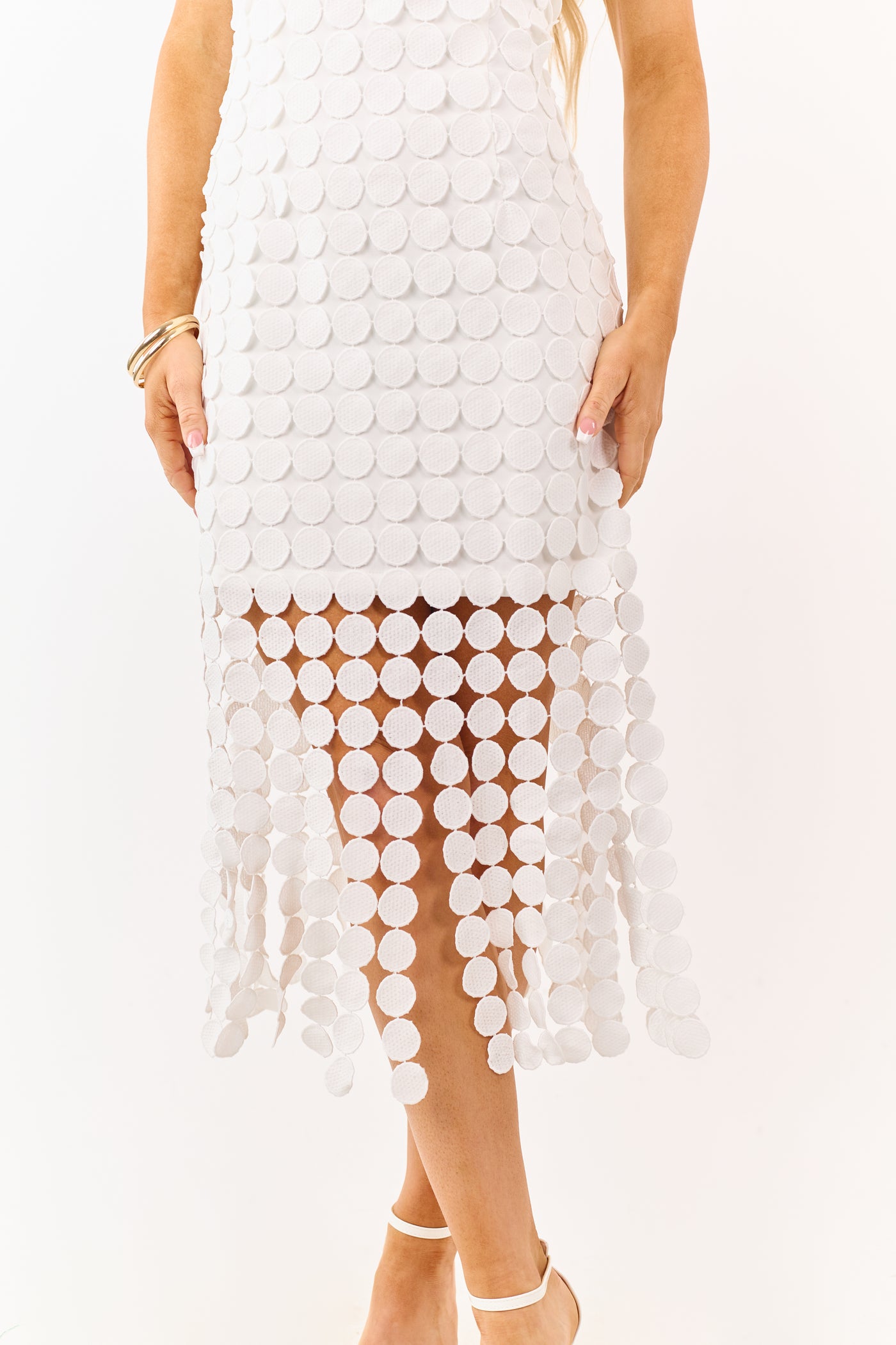 White Circle Lace Fringe Overlay Strapless Mini Dress White Circle Lace Fringe Overlay Strapless Mini Dress