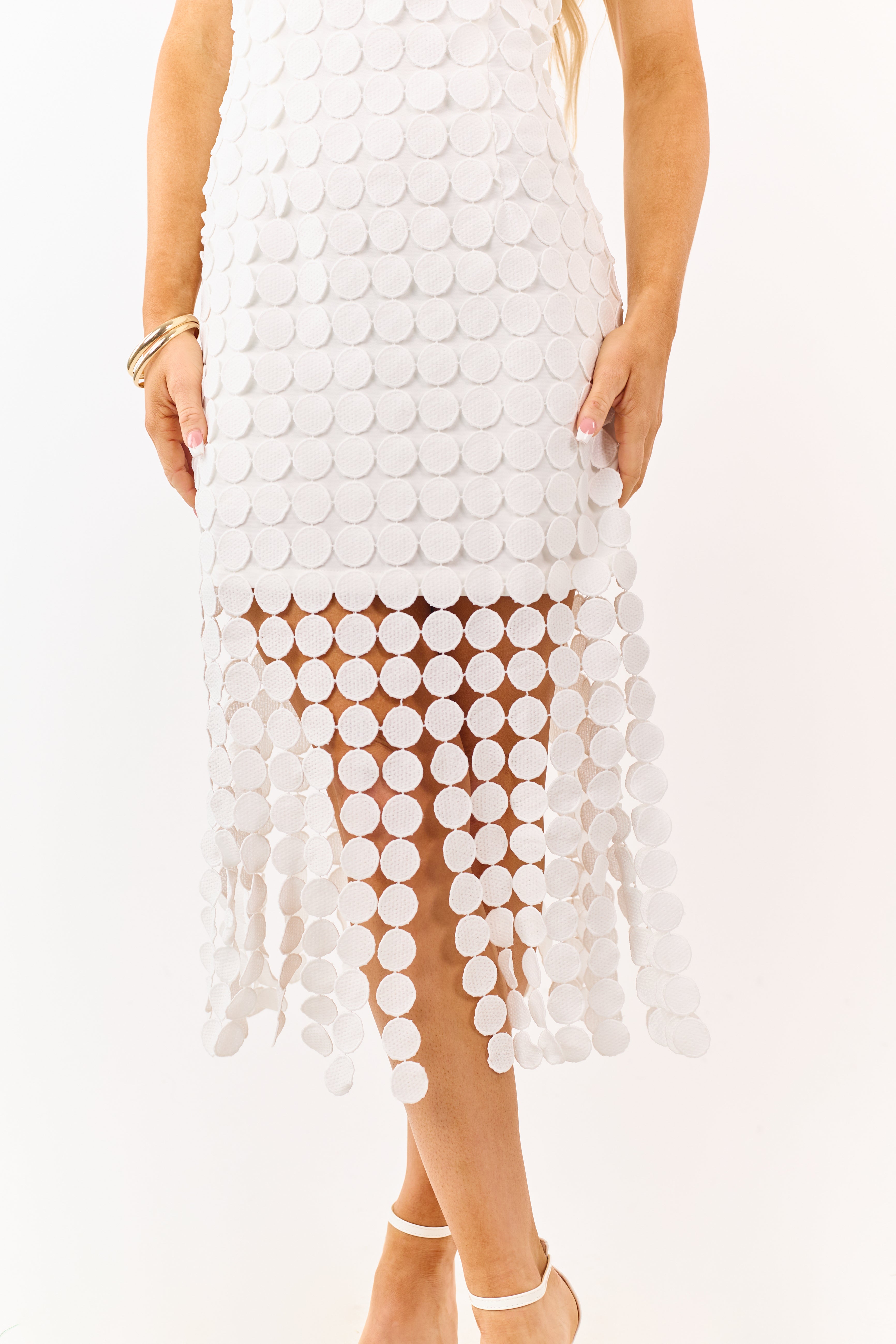 White Circle Lace Fringe Overlay Strapless Mini Dress