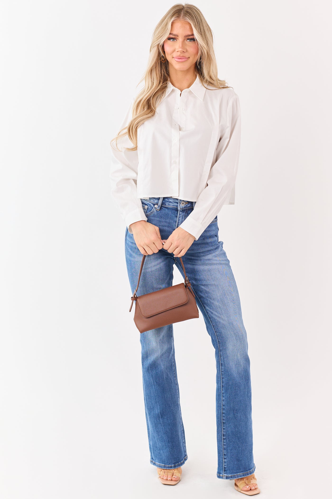 White Cotton Button Down Adjustable Waist Top