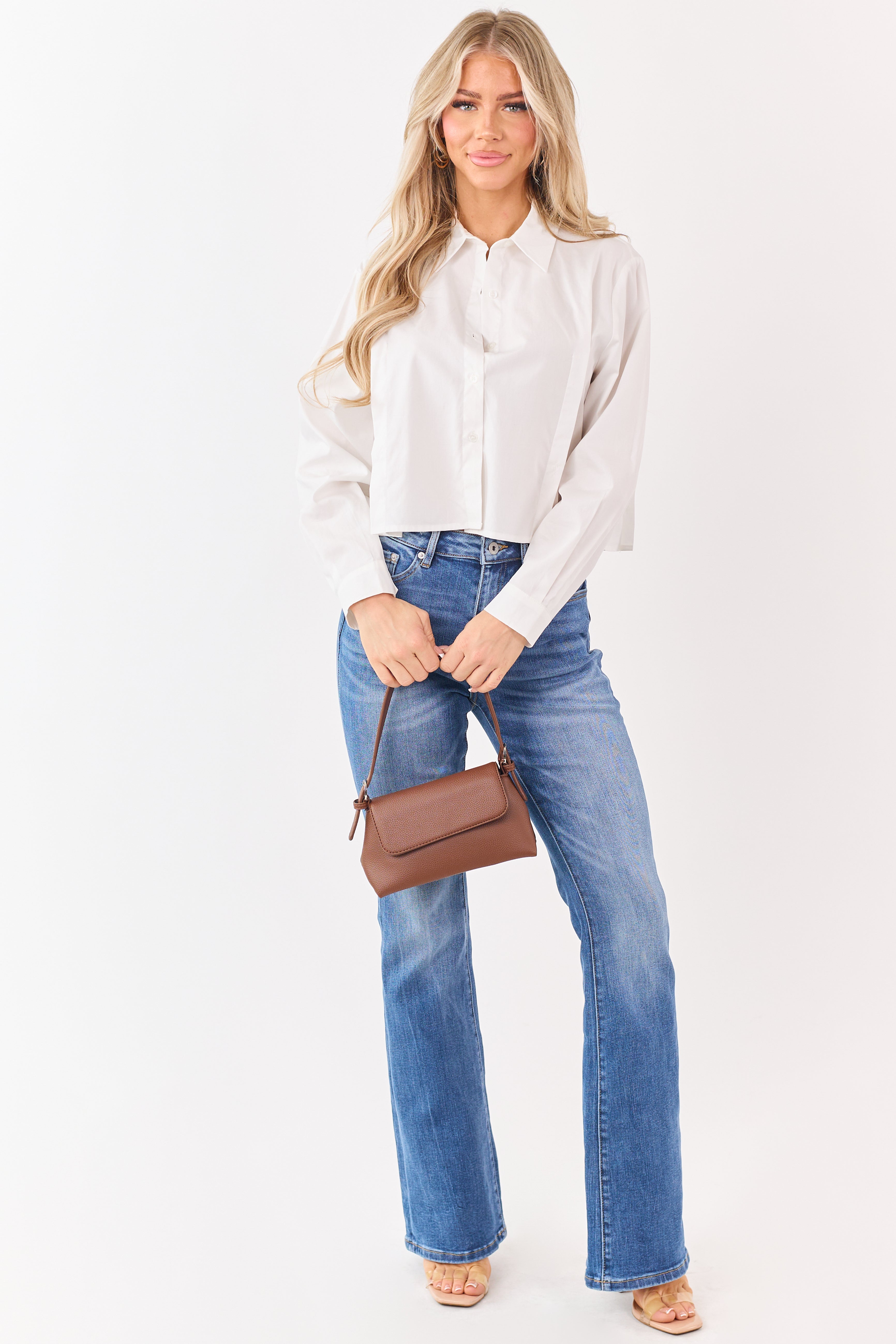 White Cotton Button Down Adjustable Waist Top