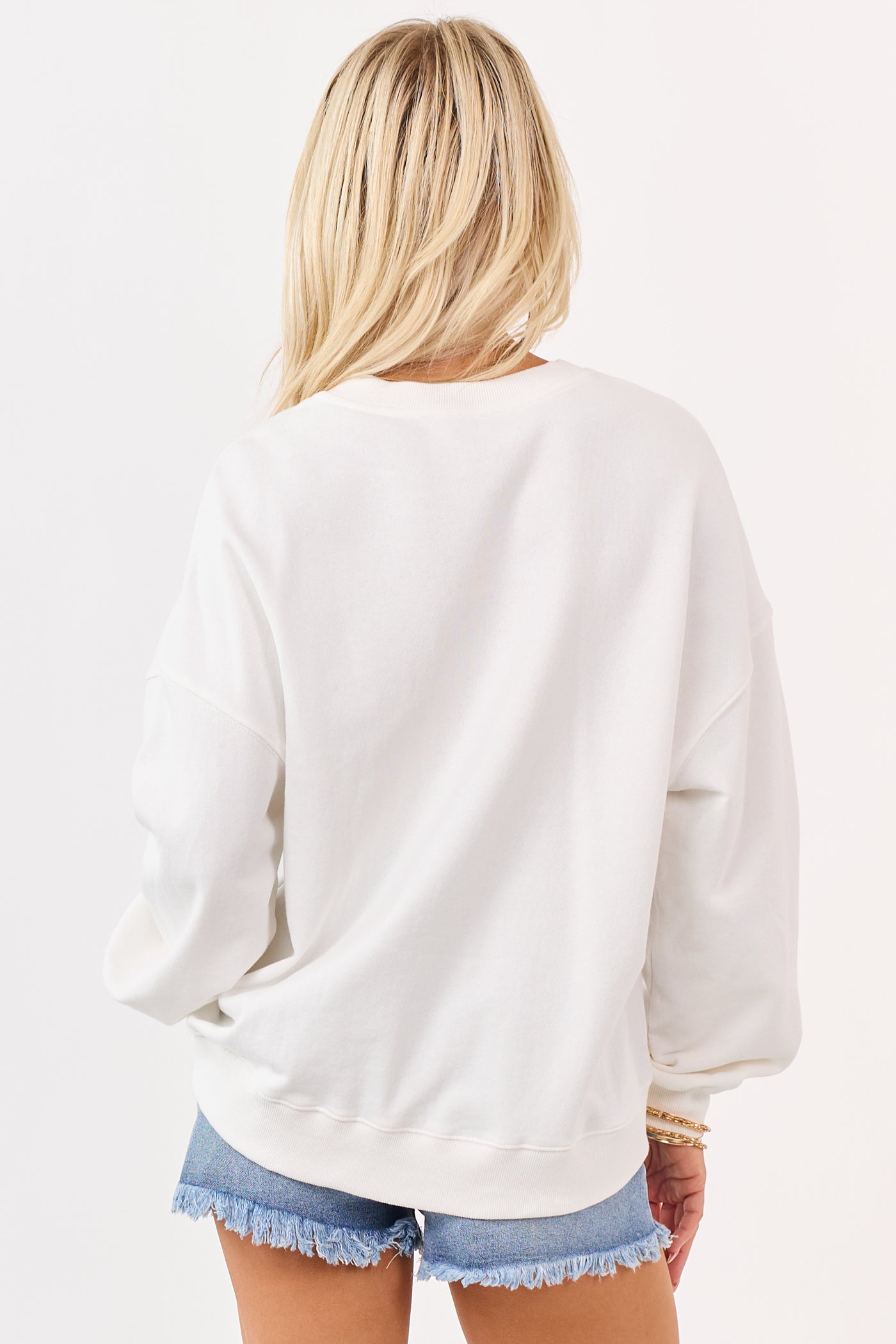 White Embroidered Swim Suit Graphic Cotton Sweatshirt