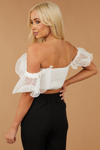 White Embroidery Detail Off Shoulder Ruffle Top