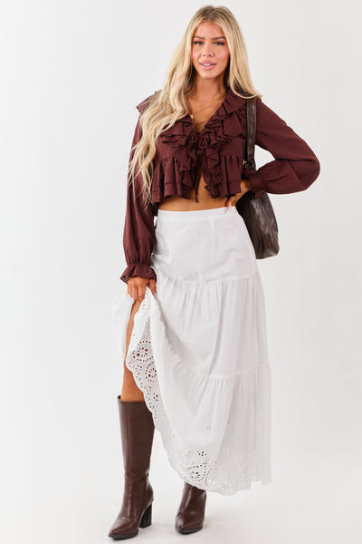 White Eyelet Tiered Cotton Maxi Skirt