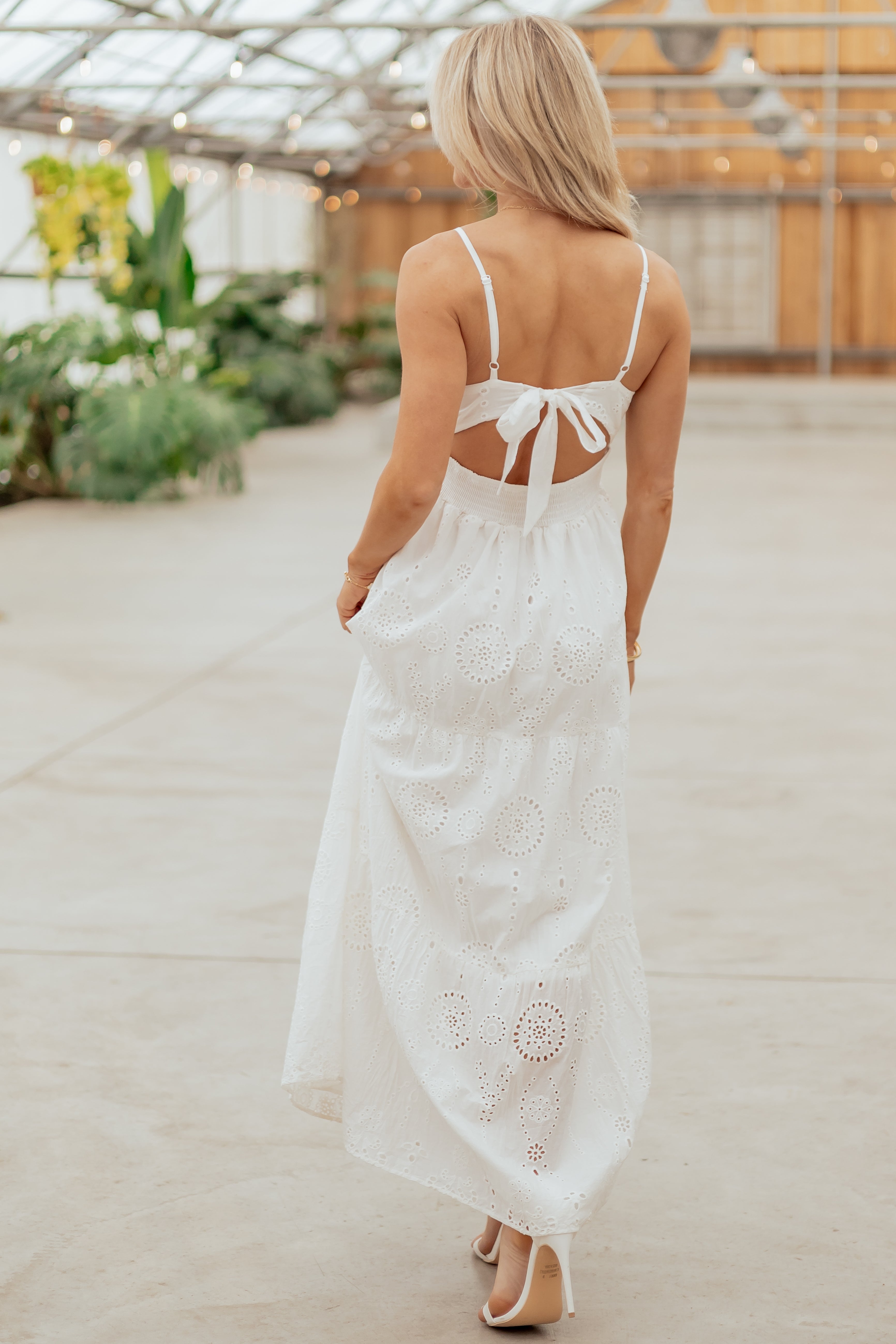 White Floral Eyelet Sleeveless Cotton Maxi Dress