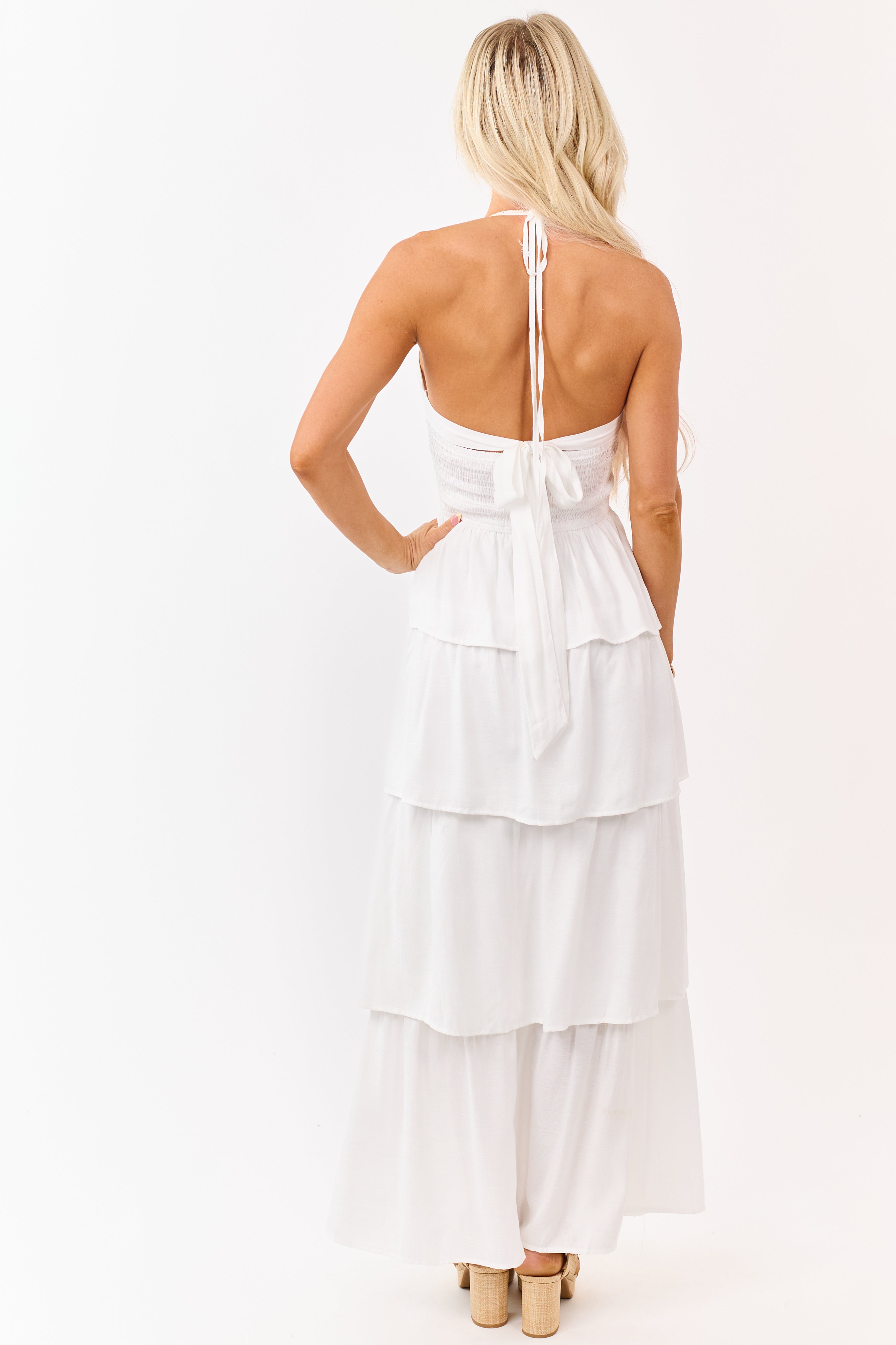 White Front Cut Out Tiered Side Slit Maxi Dress | Lime Lush Boutique White Front Cut Out Tiered Side Slit Maxi Dress | Lime Lush Boutique