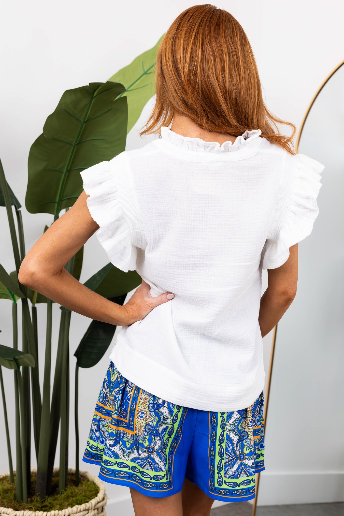 White Gauze Texture Ruffle Sleeve Top