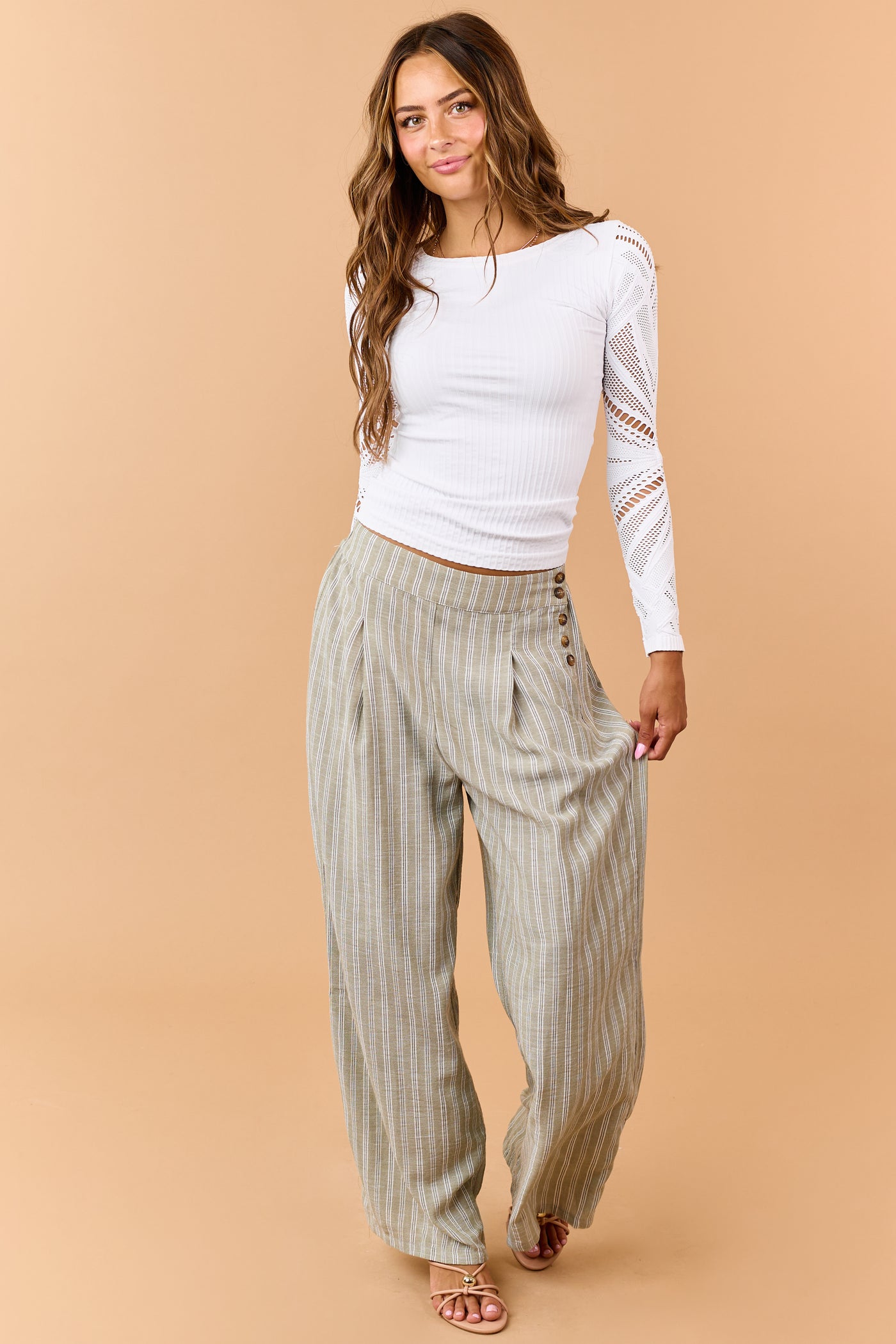 White Geometric Fishnet Long Sleeve Knit Top