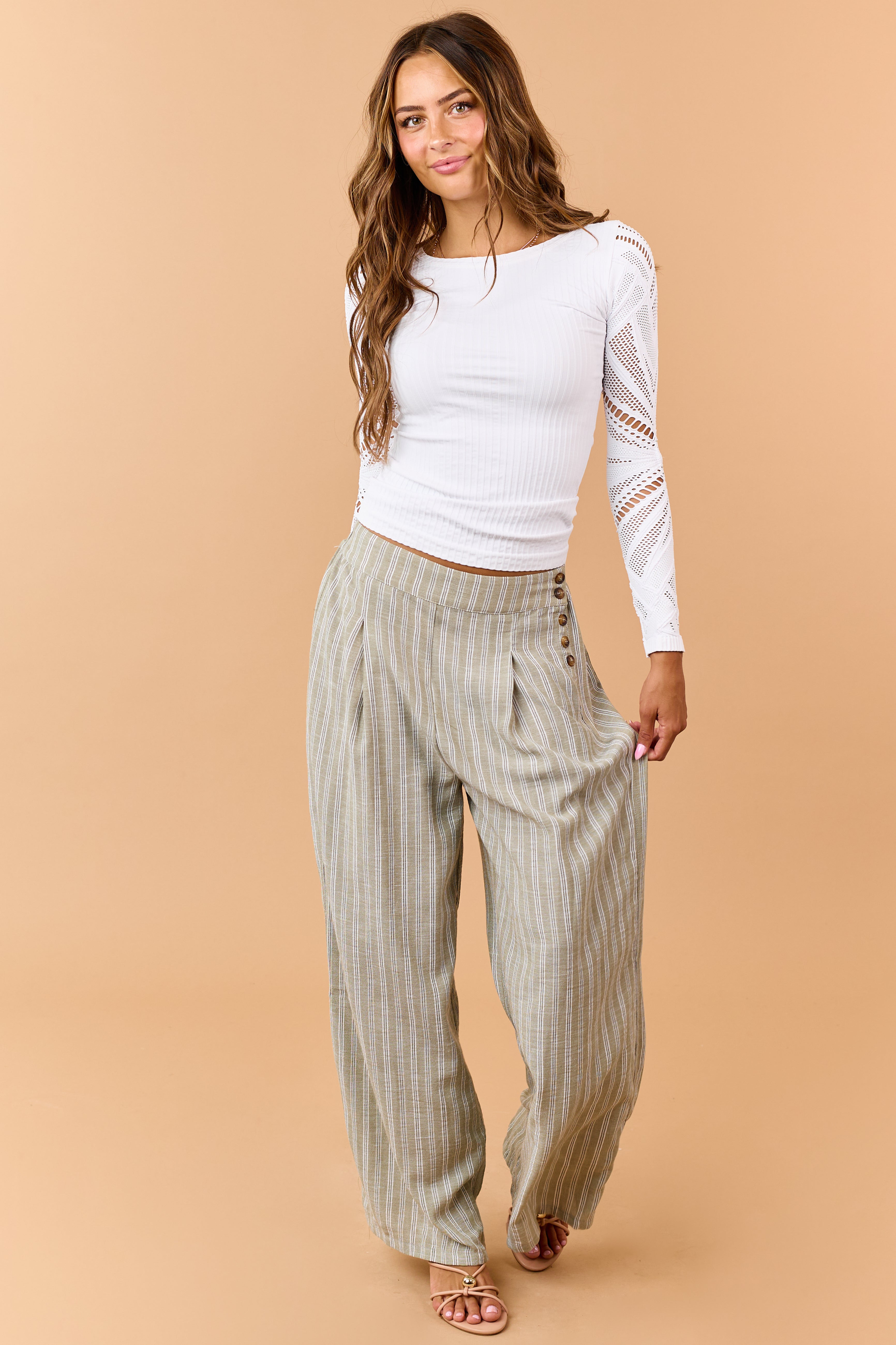 White Geometric Fishnet Long Sleeve Knit Top