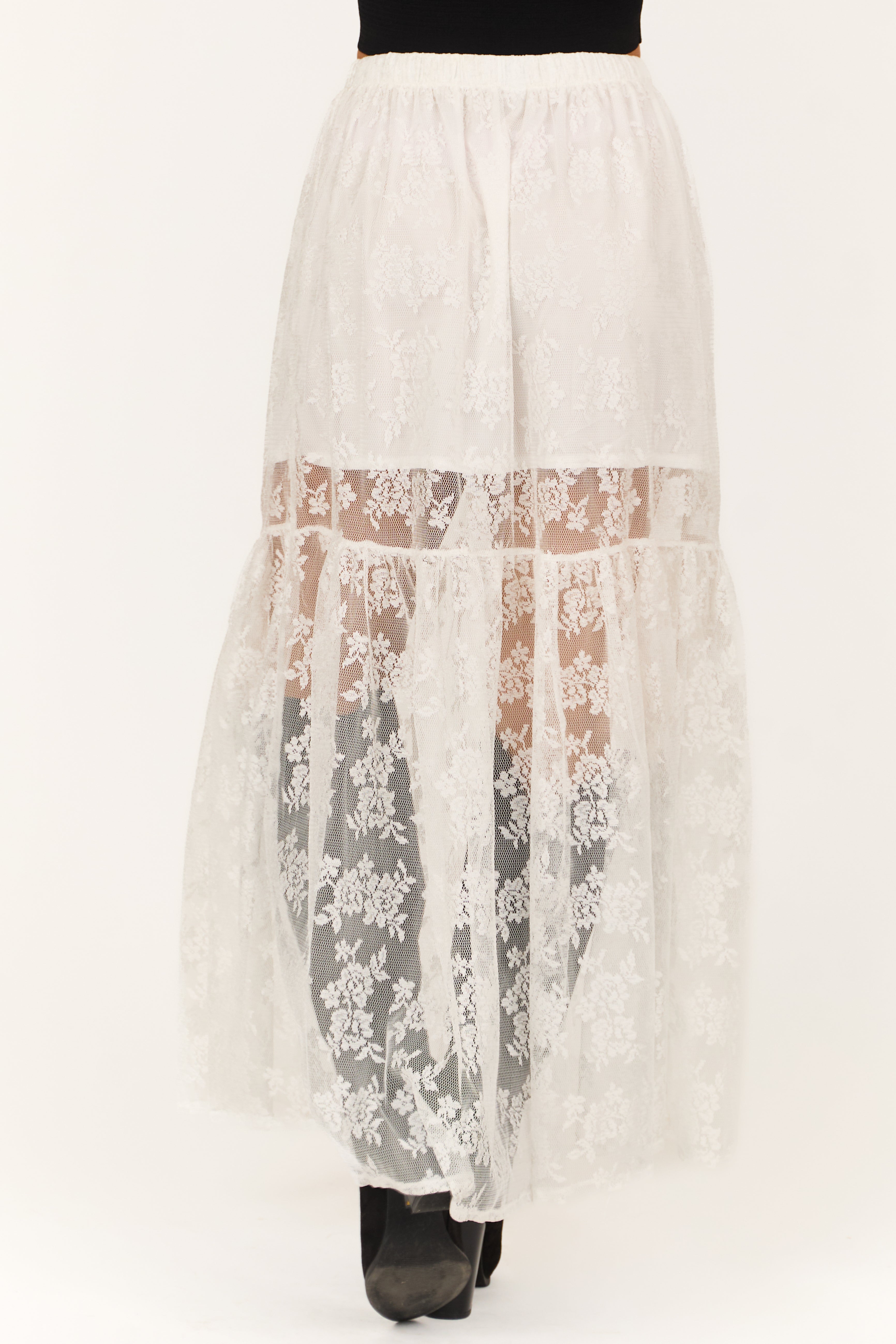 White High Waist Sheer Lace Maxi Skirt | Lime Lush Boutique