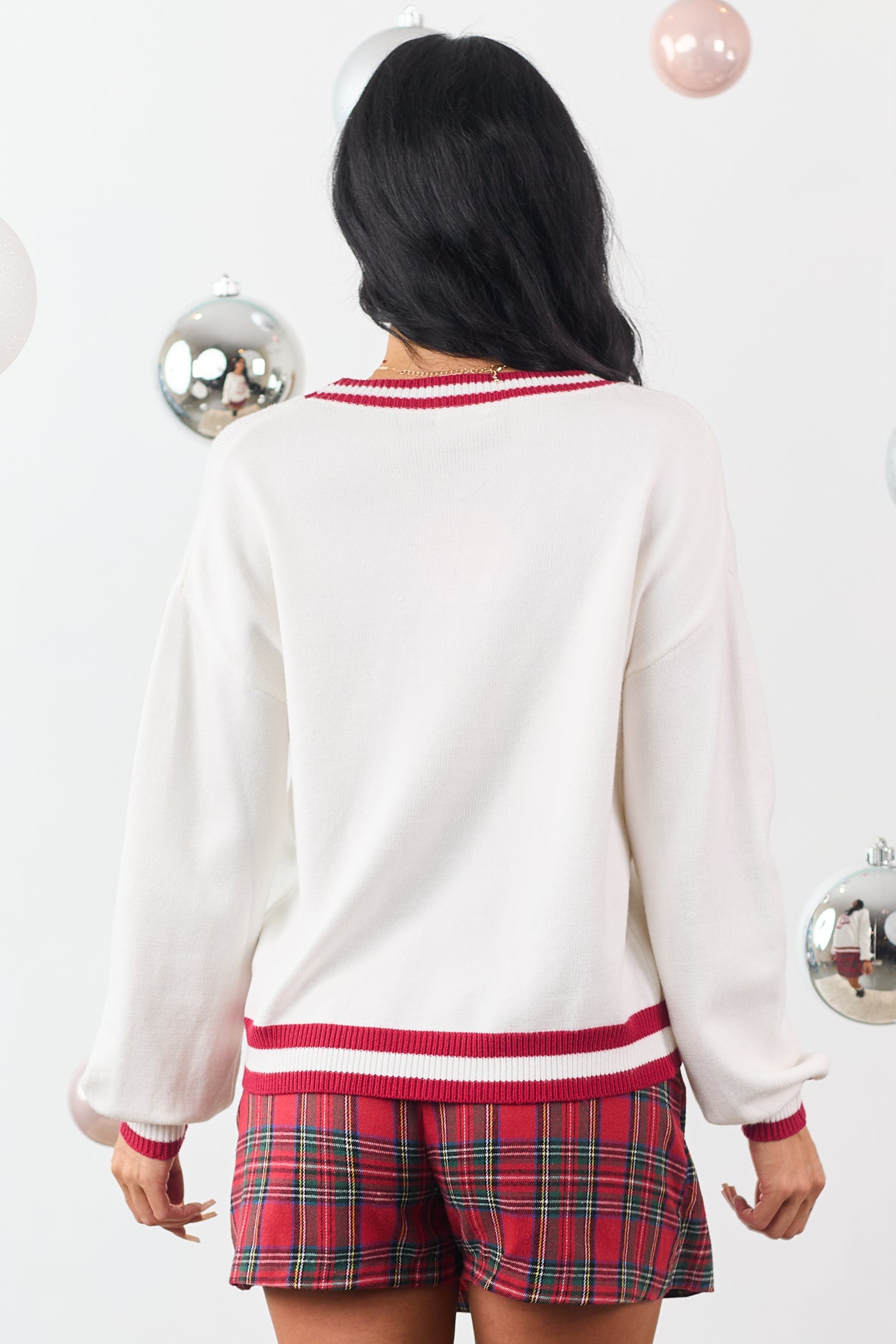 White Ice Skate Holiday Graphic Knit Sweater