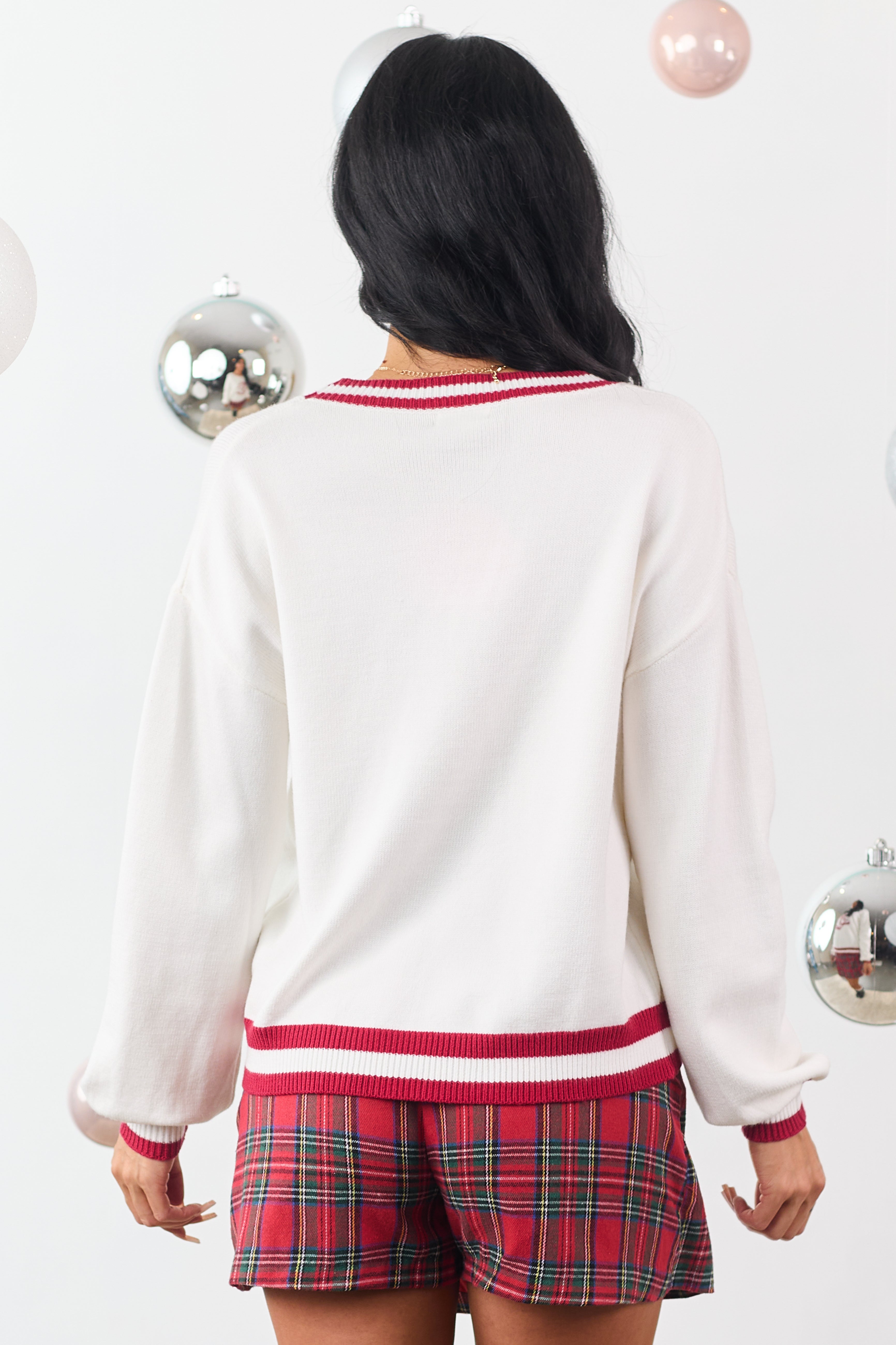 White Ice Skate Holiday Graphic Knit Sweater