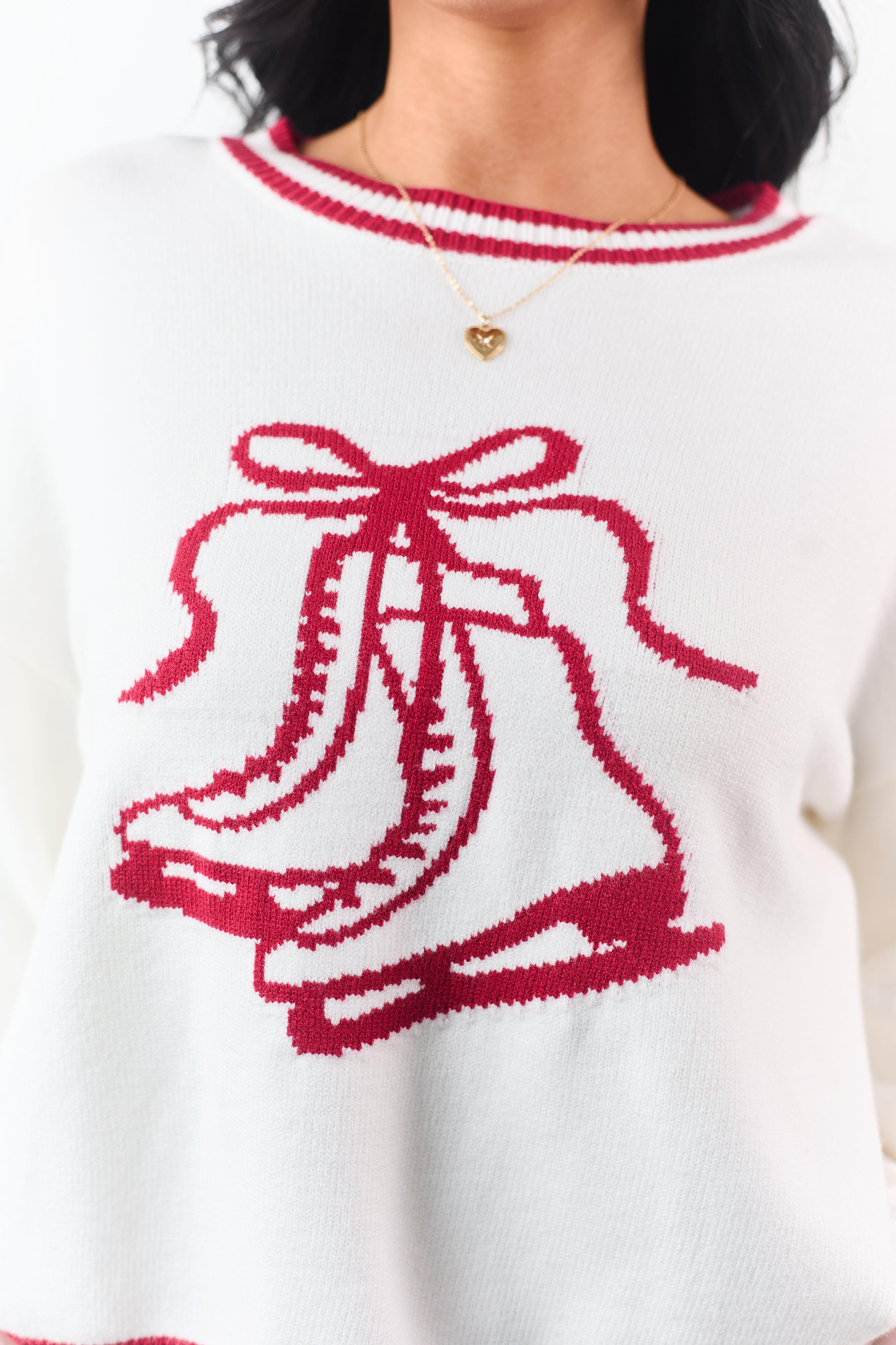 White Ice Skate Holiday Graphic Knit Sweater