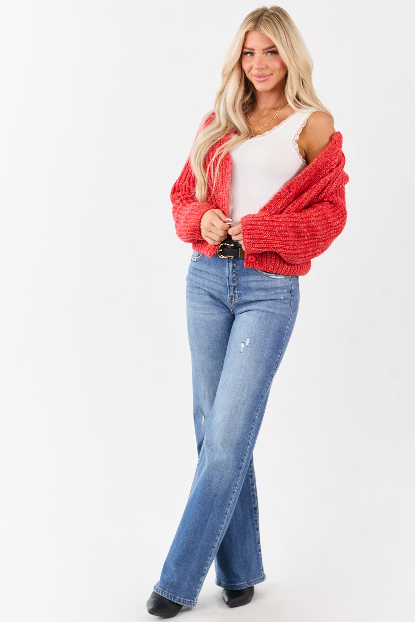 White Lace Trim Cropped Rib Knit Tank Top