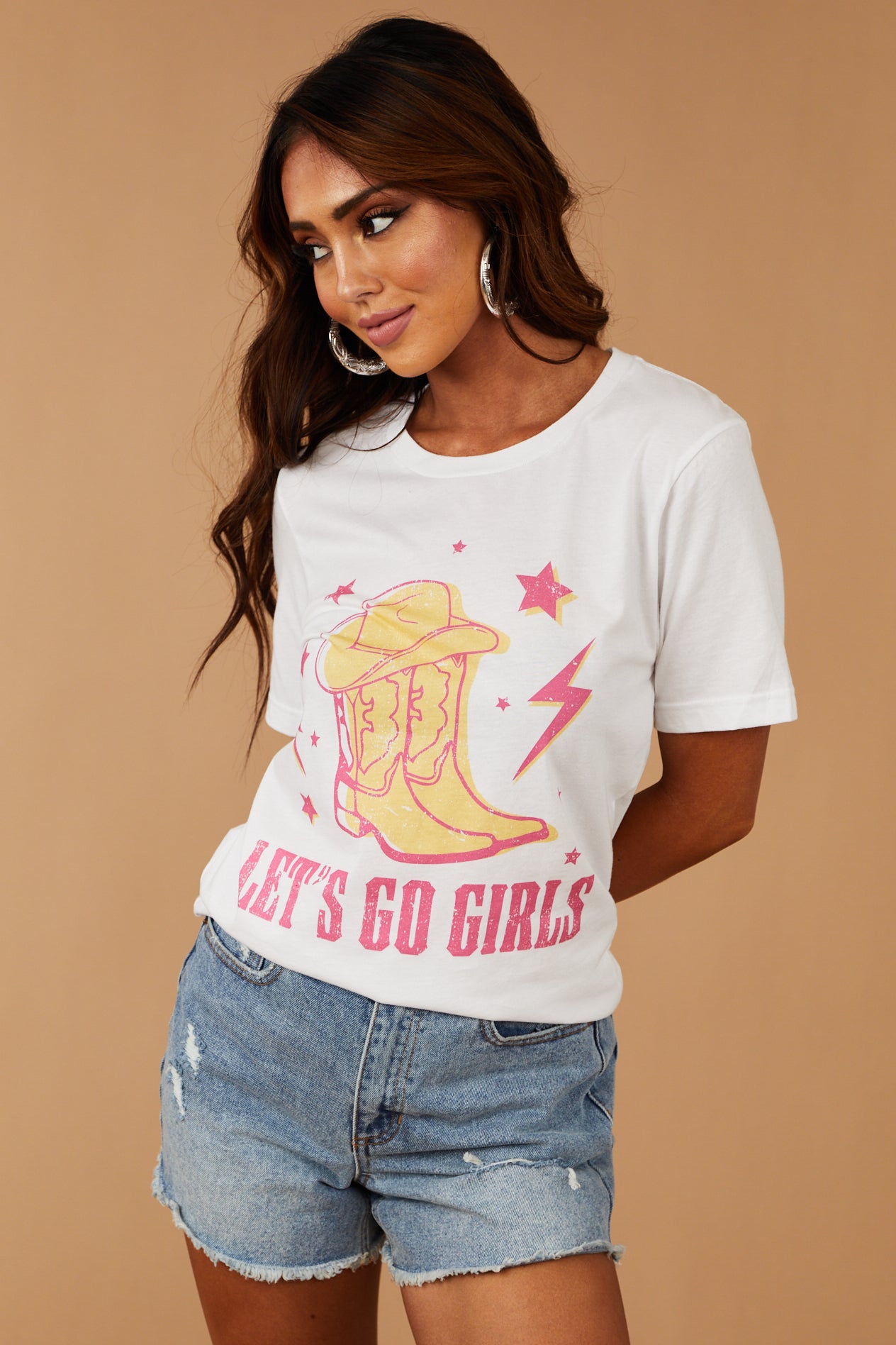 White 'Lets Go Girls' Western Graphic Tee