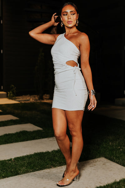 White One Shoulder Side Cut Out Lurex Mini Dress