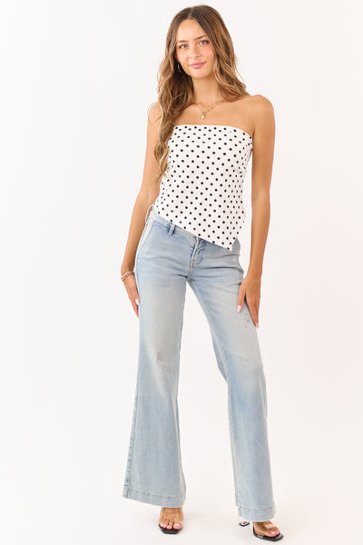 White Polka Dot Asymmetrical Strapless Top