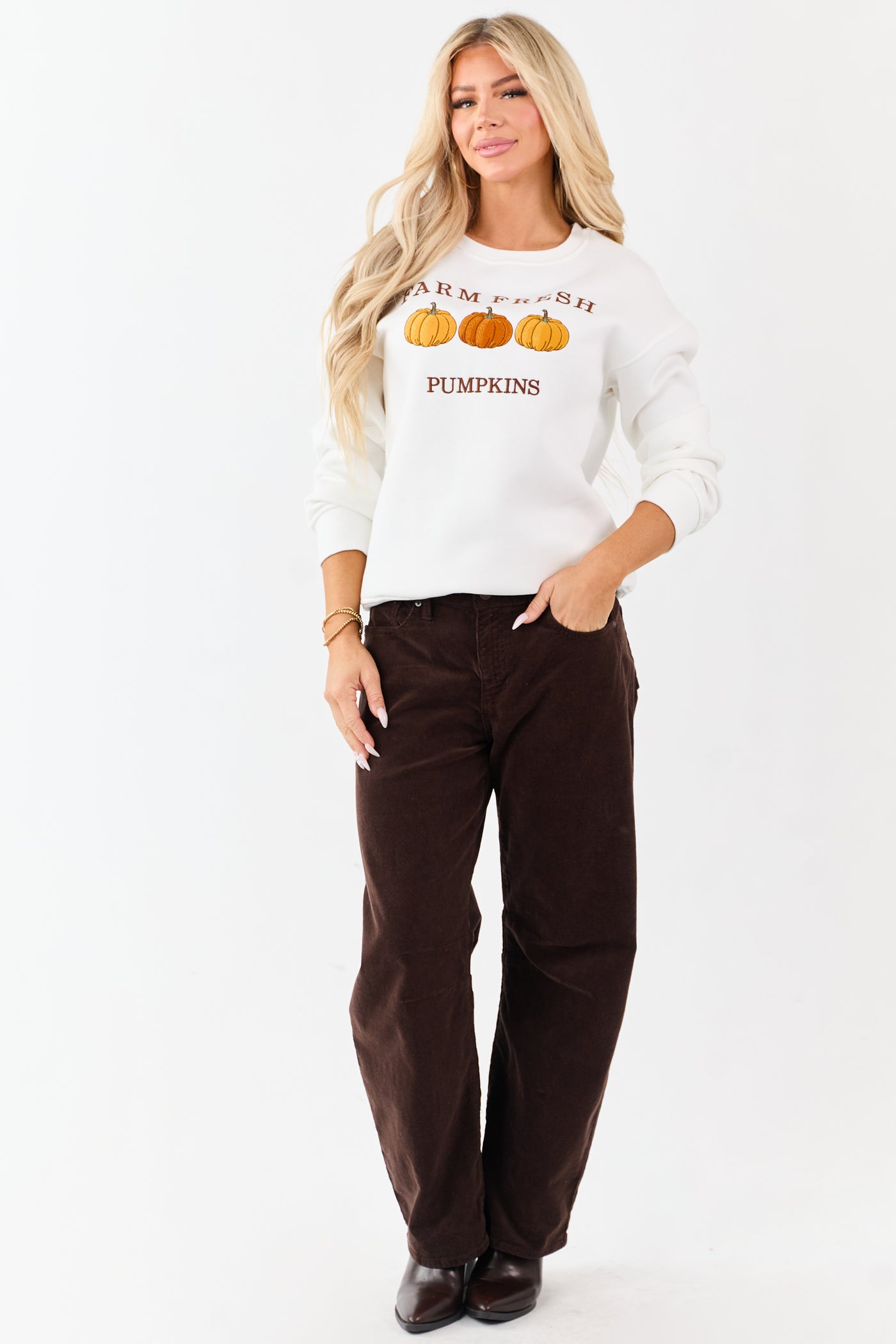 White Pumpkin Graphic Long Sleeve Sweatshirt