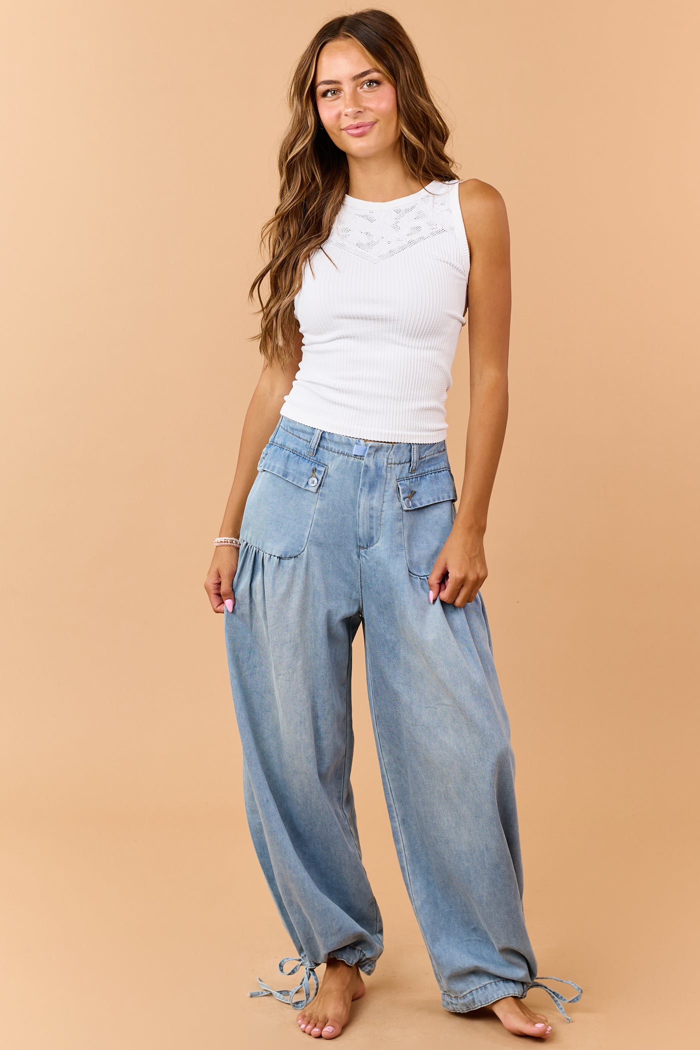 White Rib Knit Textured Pointelle Tank Top