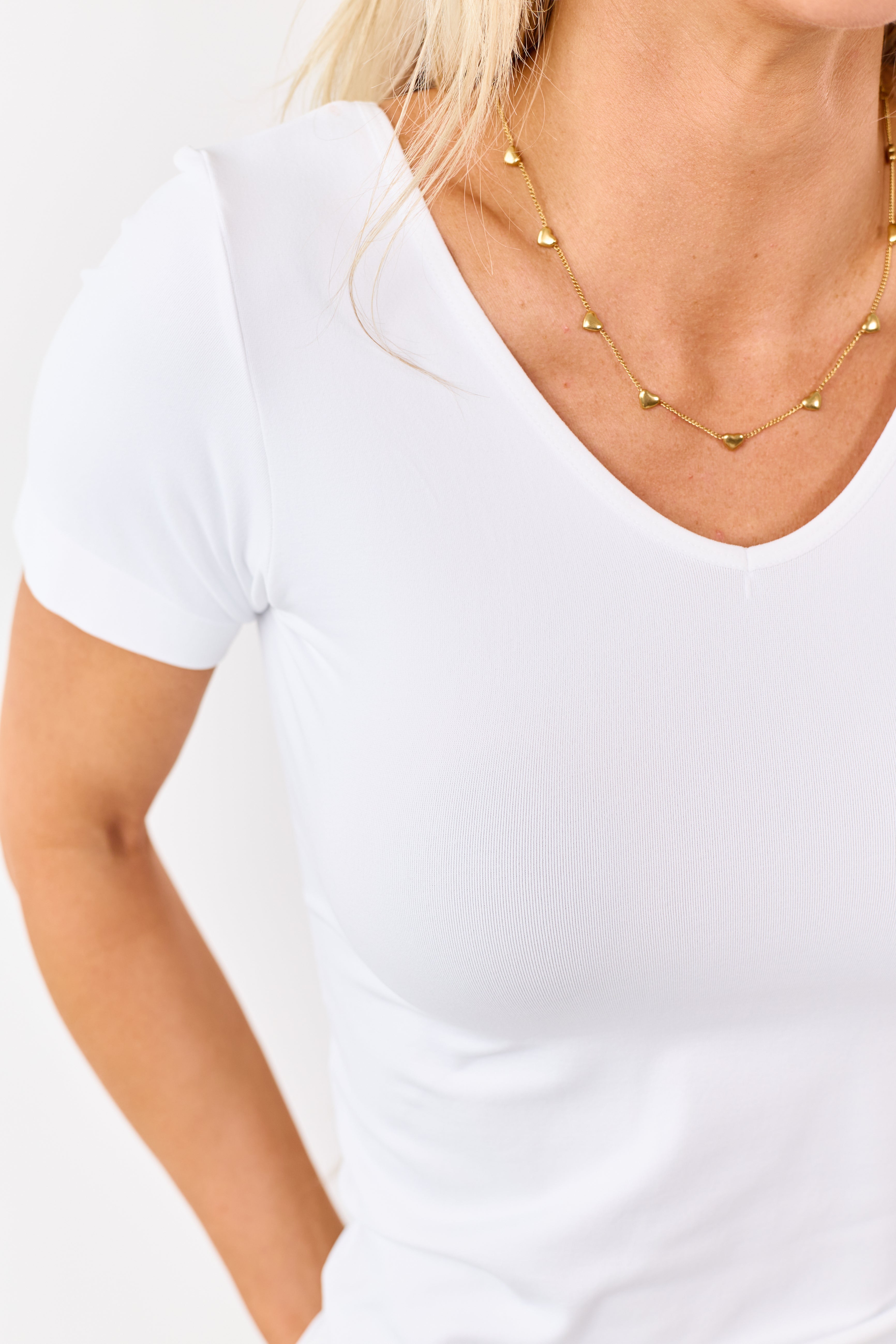 White Seamless Soft Knit Short Sleeve Fitted Tee